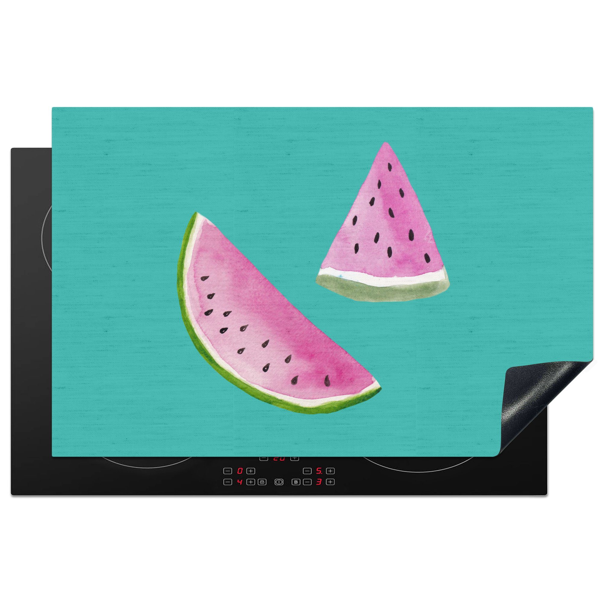 MuchoWow Herdblende-/Abdeckplatte Wassermelone - Obst - Blau, Vinyl, (1 tlg), 81x52 cm, Induktionskochfeld Schutz für die küche, Ceranfeldabdeckung | Herdabdeckplatten