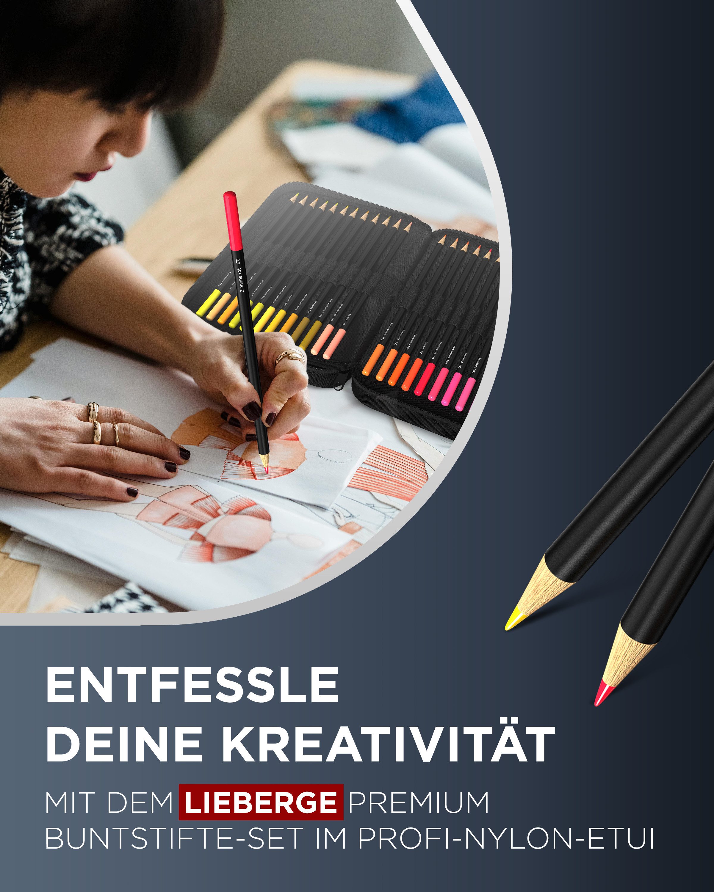 LIEBERGE Buntstift Premium Set 72 Farben in Profi-Nylon-Etui, (Set, 72-tlg., 72 Buntstifte in Profi-Nylon-Case), 72 intensive abgestimmte Farben, weiche bruchsichere Mine