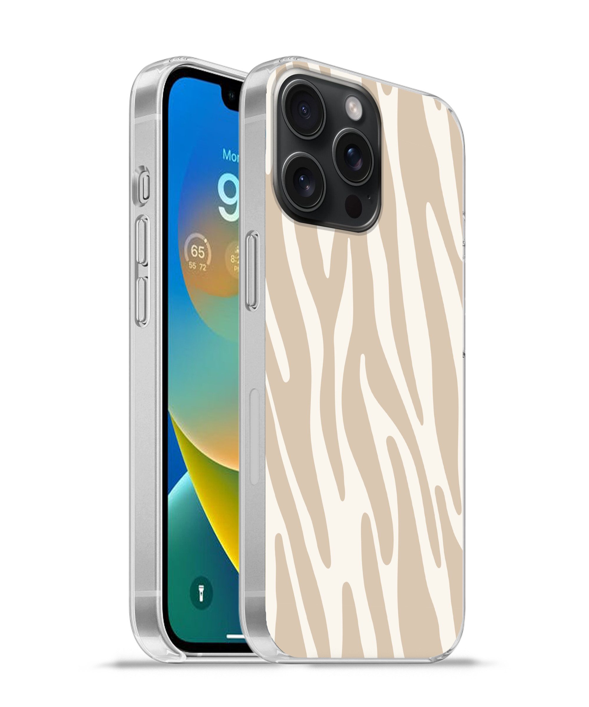 MuchoWow Handyhülle für Apple iPhone 15 Pro Max Zebramuster - Beige - Weiß - Tiermuster, Smartphone-Bumper, Print, Handy Schutzhülle Dünn