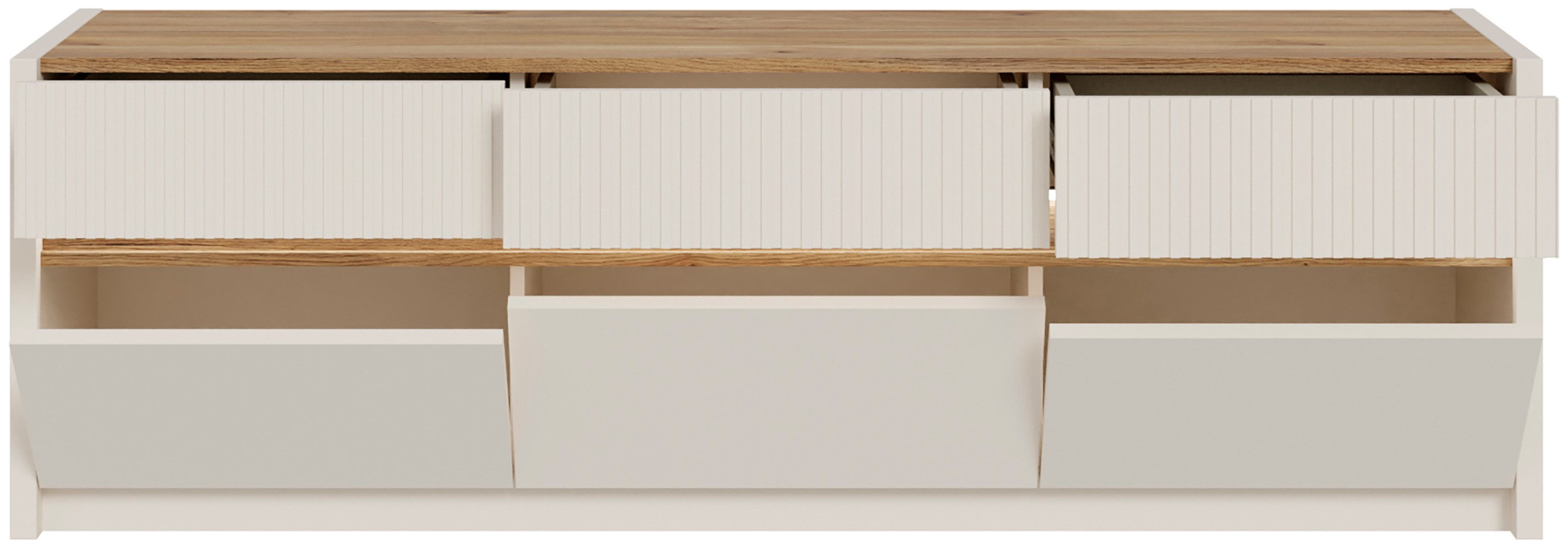 FORTE Lowboard Oak Squere TV-Board inklusive Beleuchtung, B7H/T 160 cm/50,7/41,5 cm, Beleuchtung, grifflos, Klappen