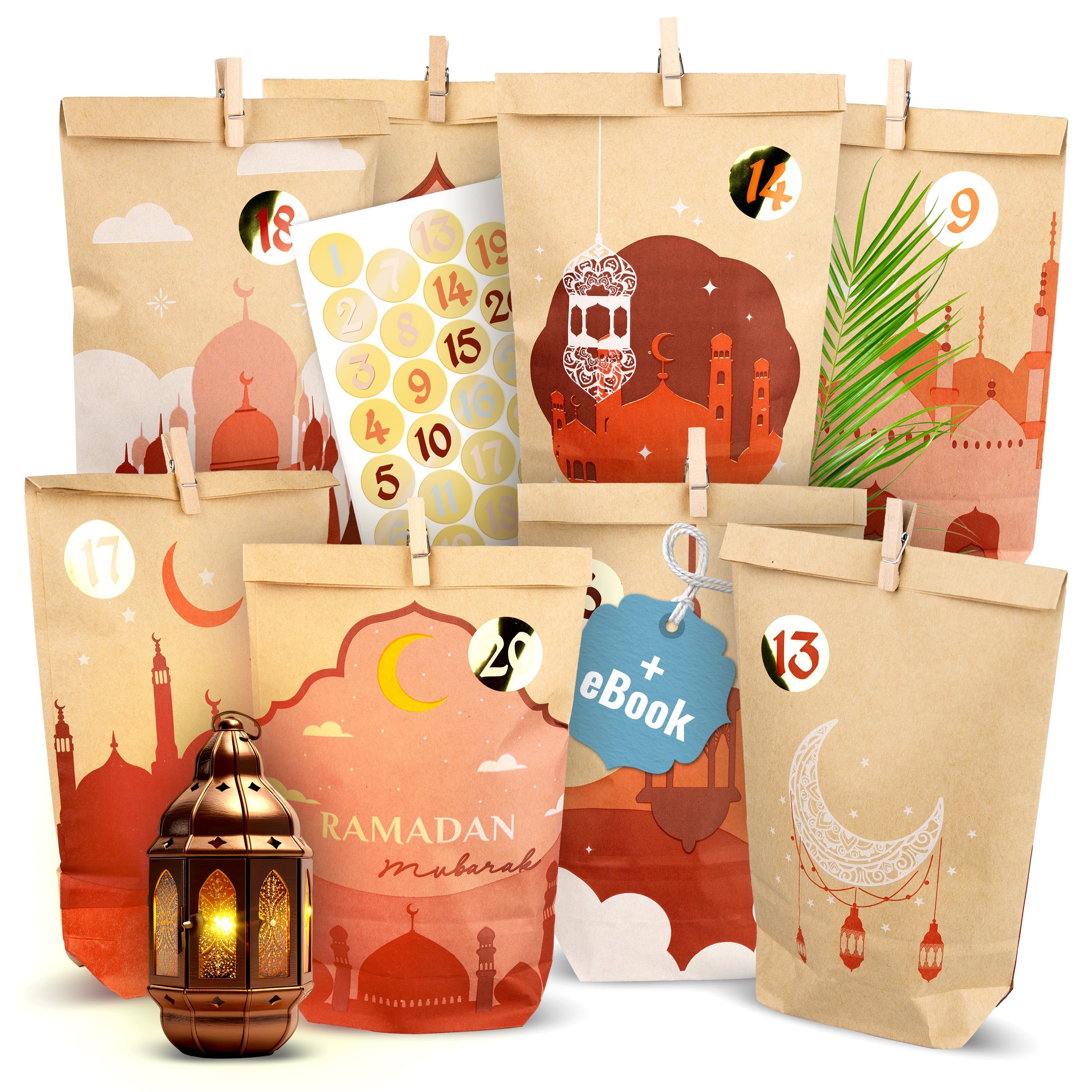 Amari Kalender zum Selbstbasteln AMARI ® Ramadan Tüten (30 Tüten inklusive Sticker & Klammern)