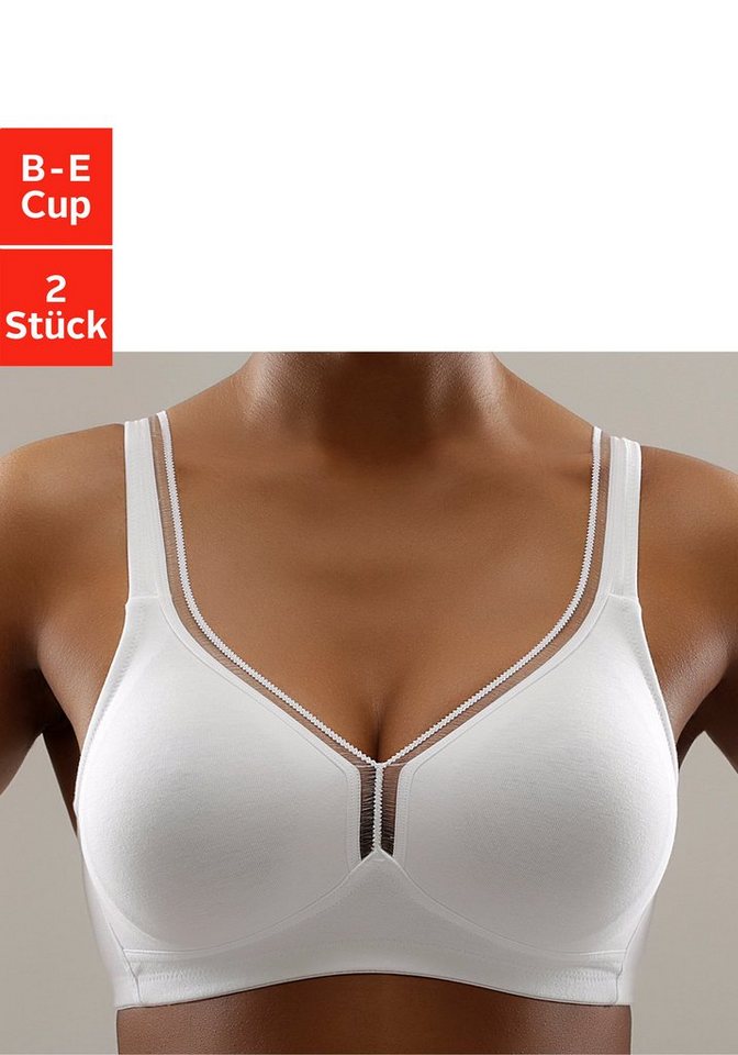 petite fleur by Lascana T-Shirt-BH, BH ohne Bügel, Entlastungs-BH, Baumwoll-BH (Packung, 2 Stück) mit breiten Trägern, große Größen, bequemer BH