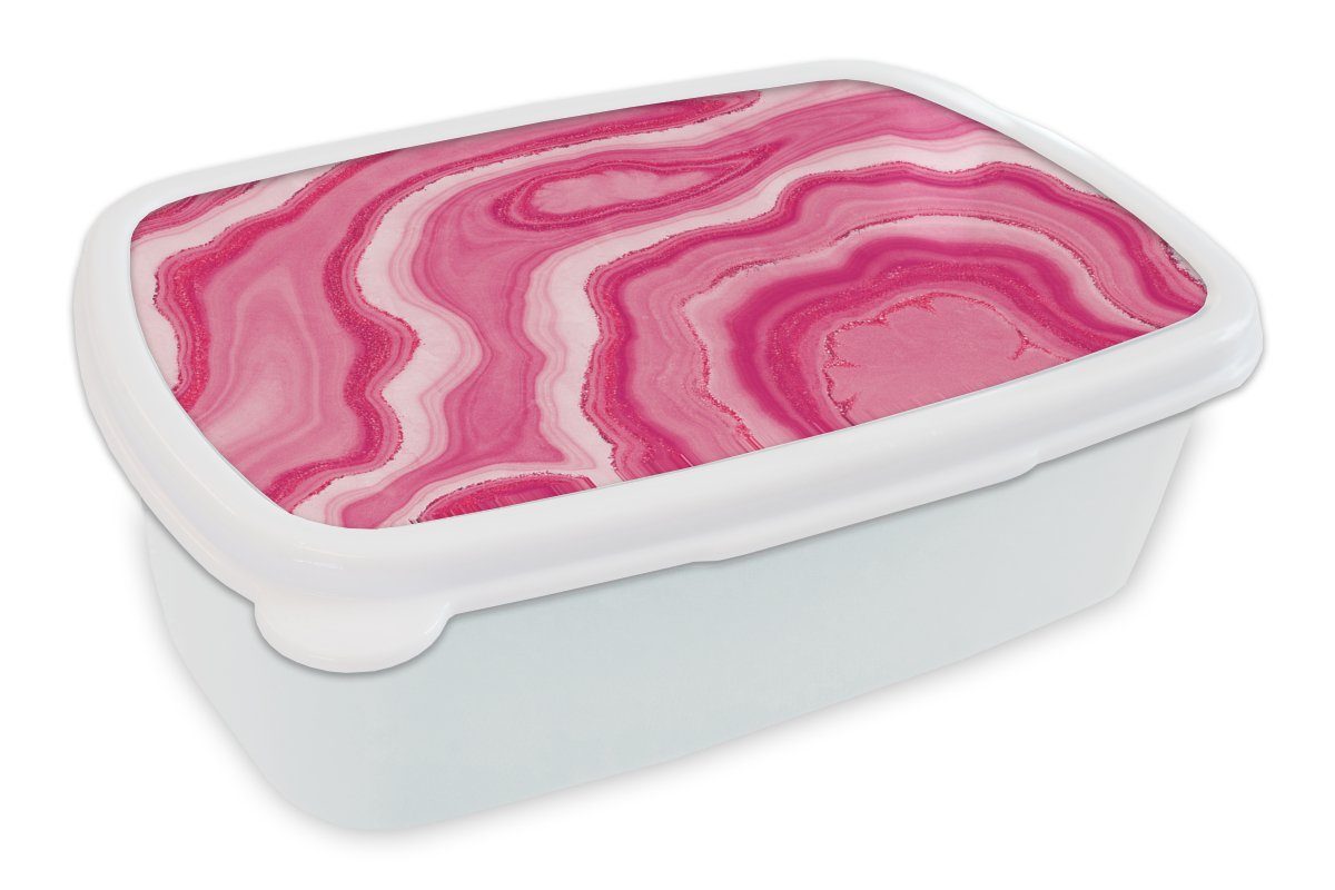 MuchoWow Lunchbox Rosa - Geode - Achatstein - Edelsteine, Kunststoff, (2-tlg), Brotbox für Kinder und Erwachsene, Brotdose, für Jungs und Mädchen weiß