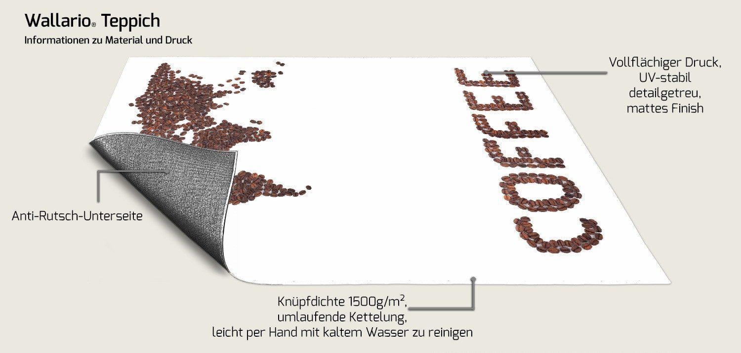 Wallario Teppich Weltkarte mit Schriftzug aus Kaffeebohnen, rechteckig, rutschfest