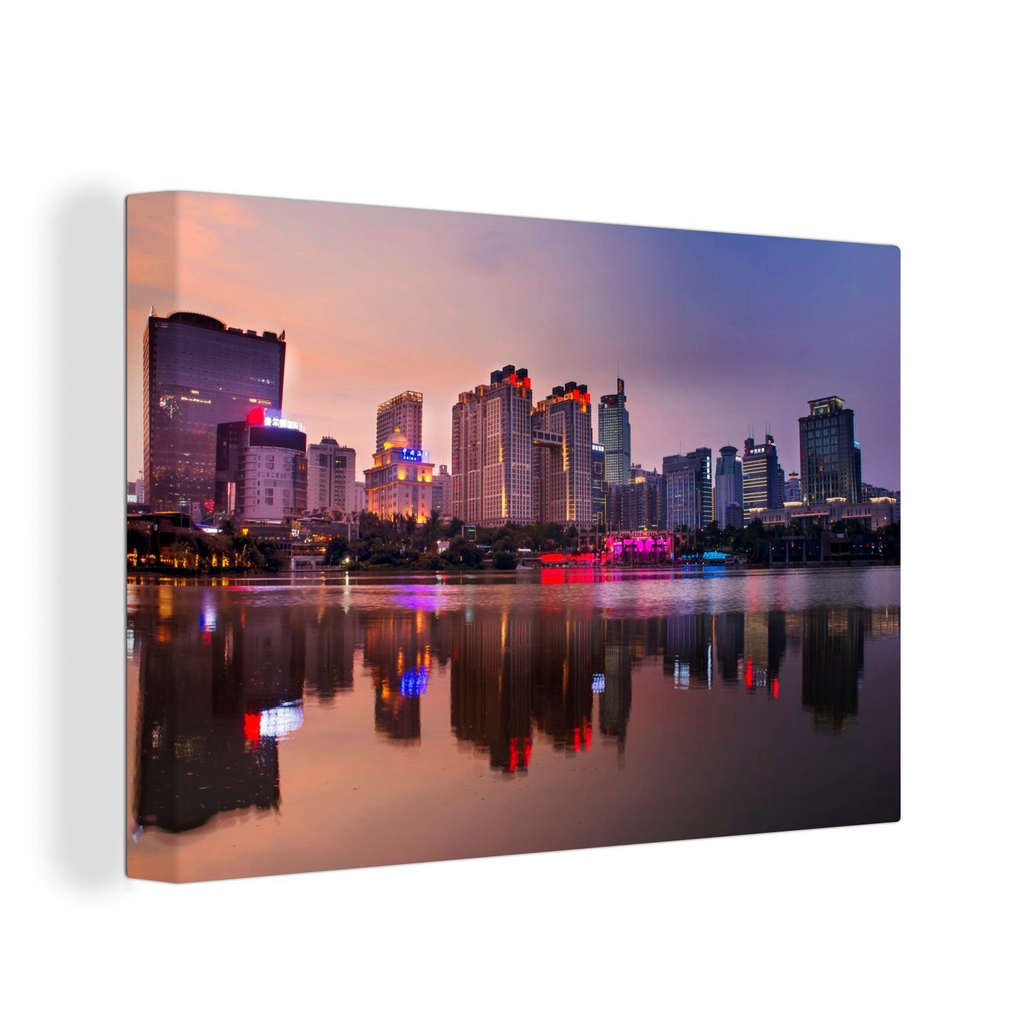 OneMillionCanvasses® Leinwandbild Sonnenuntergang in der chinesischen Stadt Nanning, (1 St), Wandbild Leinwandbilder, Aufhängefertig, Wanddeko, 30x20 cm