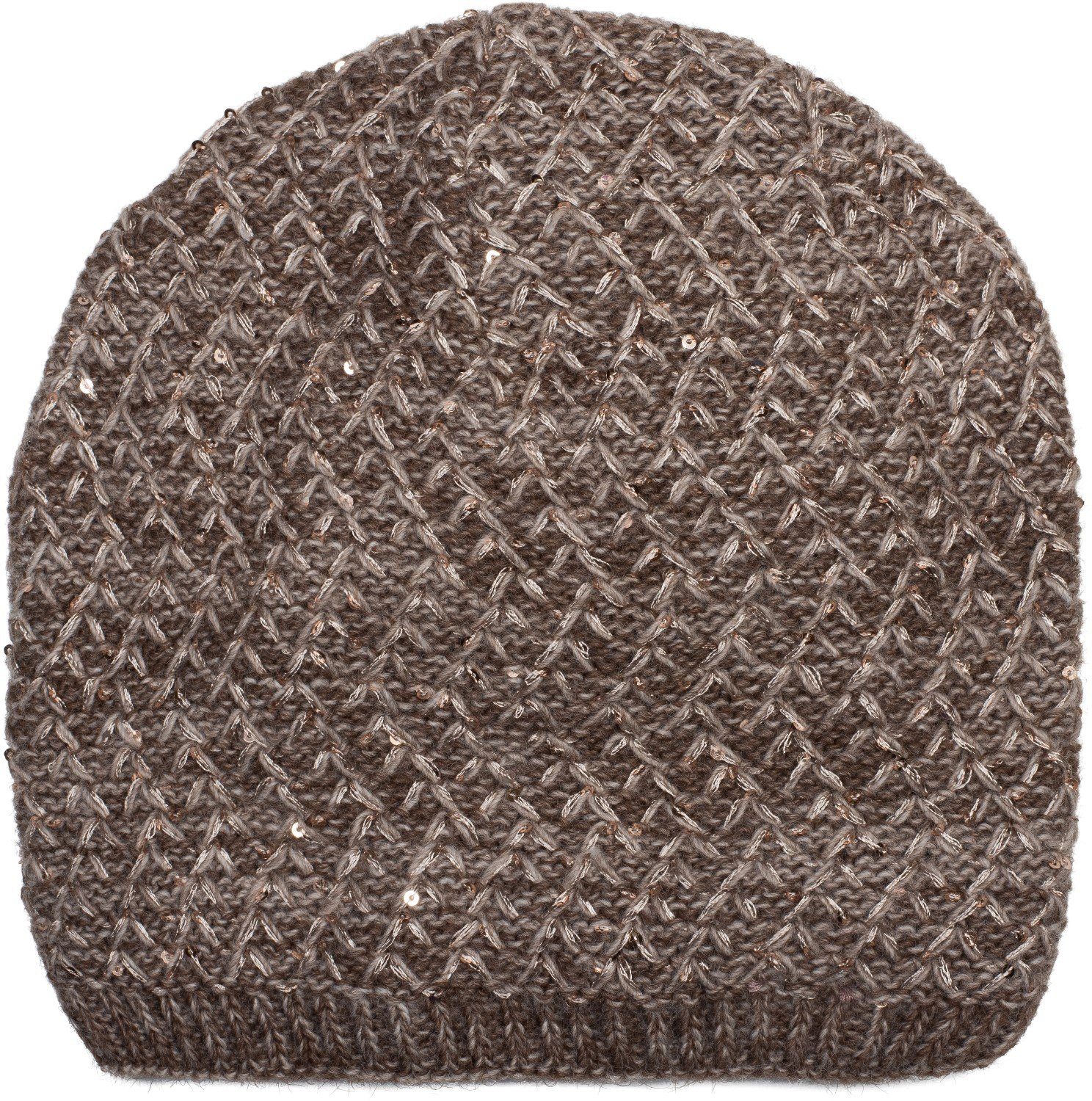 styleBREAKER Strickmütze Mütze Beanie Braun Strick Pailletten mit (1-St)