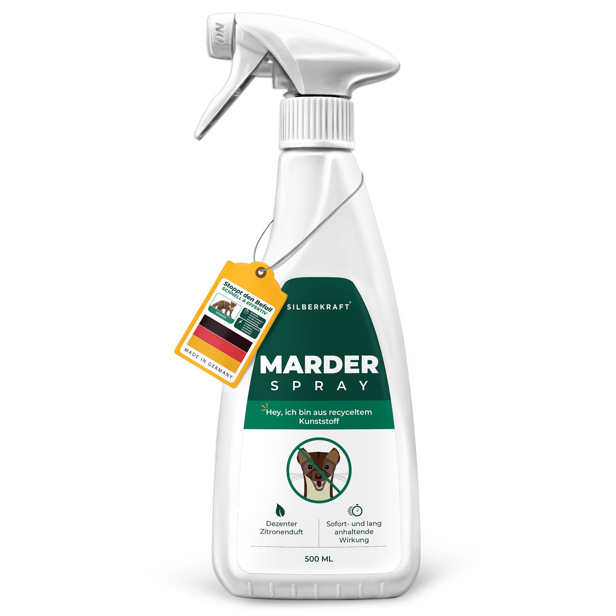 Silberkraft Marderspray Silberkraft Marderspray, Sofort- & Langzeitschutz gegen Marder im Auto, 500 ml, 1-St., Verhindert Marderbisse an Kabeln & Schläuchen, Überdeckt Duftmarken