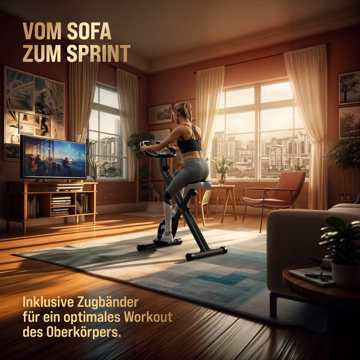 Sportana Heimtrainer Eagle 2, Klappbar Fitnessfahrrad 16 Stufen 7 Sitzhöhen LCD Display 2 Fahrrad
