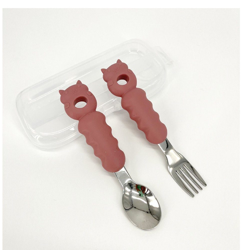 XDeer Kinderbesteck Baby Besteckset - mit Kindergabel & Babylöffel Edelstahl mit Silikon, 1 Personen