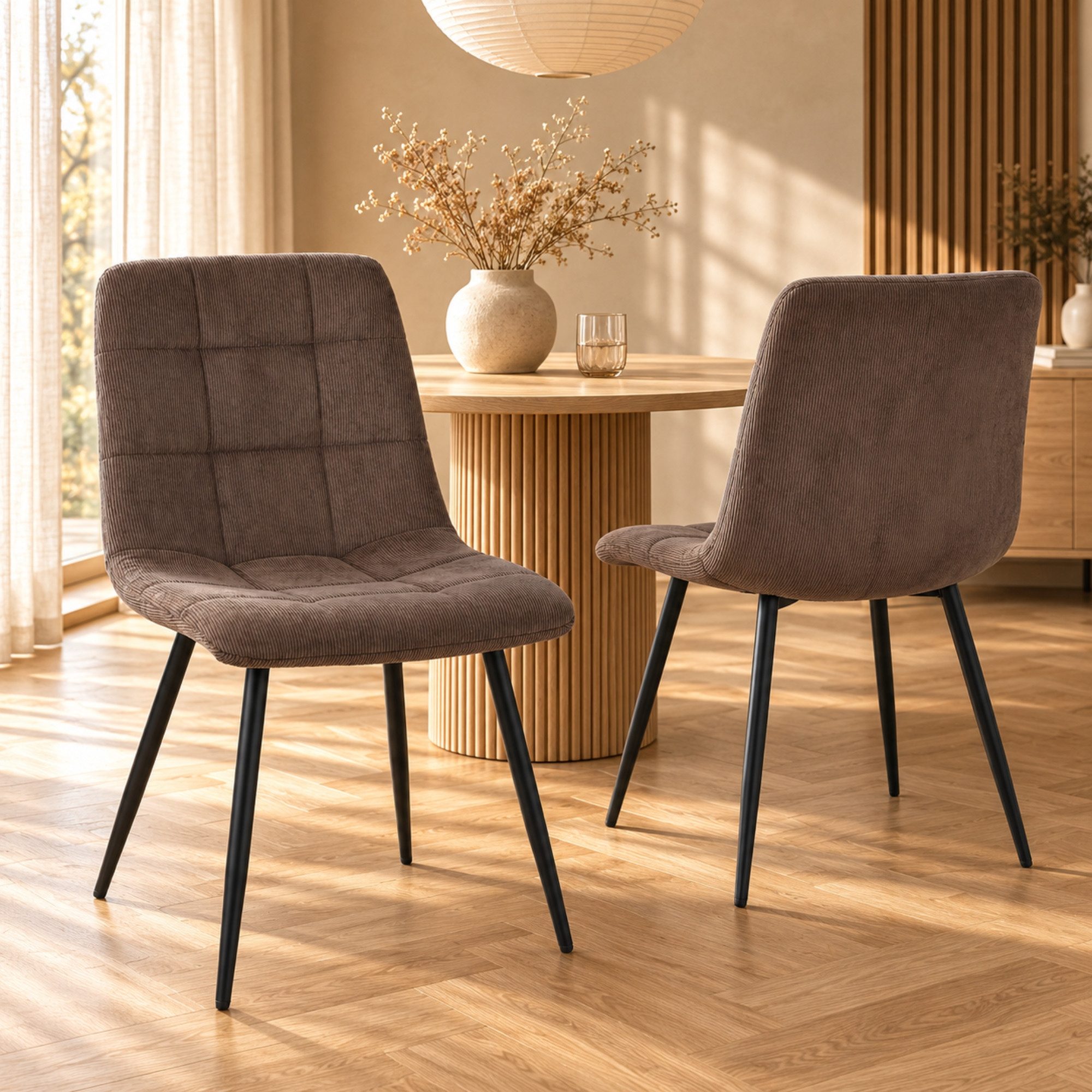 Albatros International Esszimmerstuhl Esszimmer Stühle 4 er Set BORA, Stuhl Stühle Esszimmerstühle, Küche (4er Set, Braun, Cord Bezug), Küchenstuhl Küchenstühle Essstühle für den Esstisch Ess Stühle