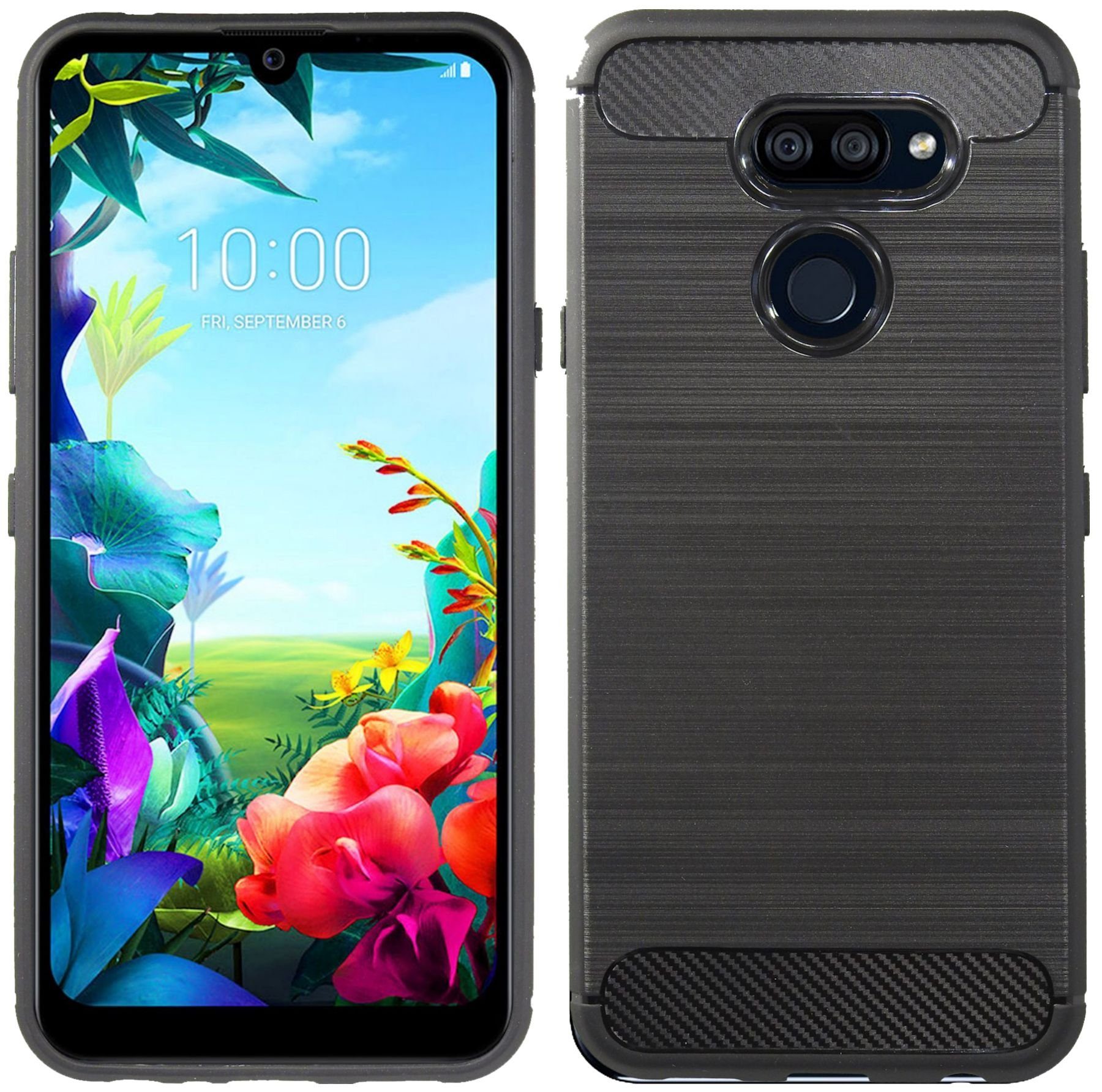 cofi1453 Handyhülle Silikon Hülle Carbon für LG K40S, Case Cover Schutzhülle Bumper