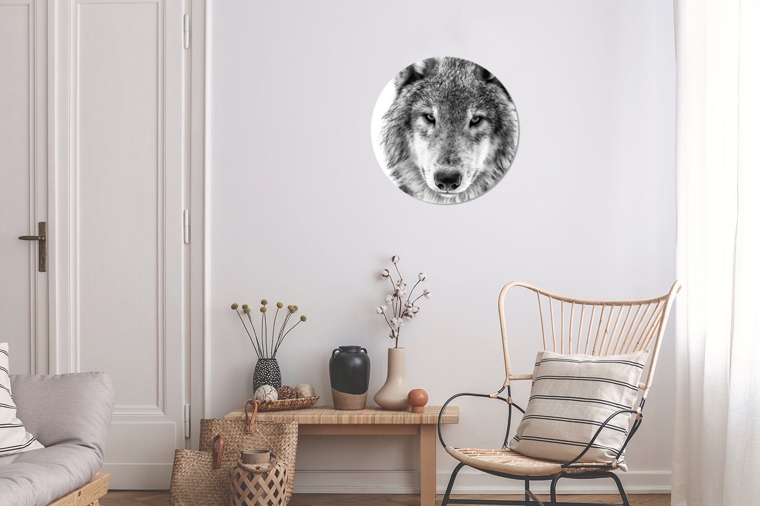 (1 Tapetenkreis und Wandsticker Kinderzimmer, Wolf für in St), Rund, Schwarz MuchoWow im Winter Weiß Wohnzimmer Tapetenaufkleber,