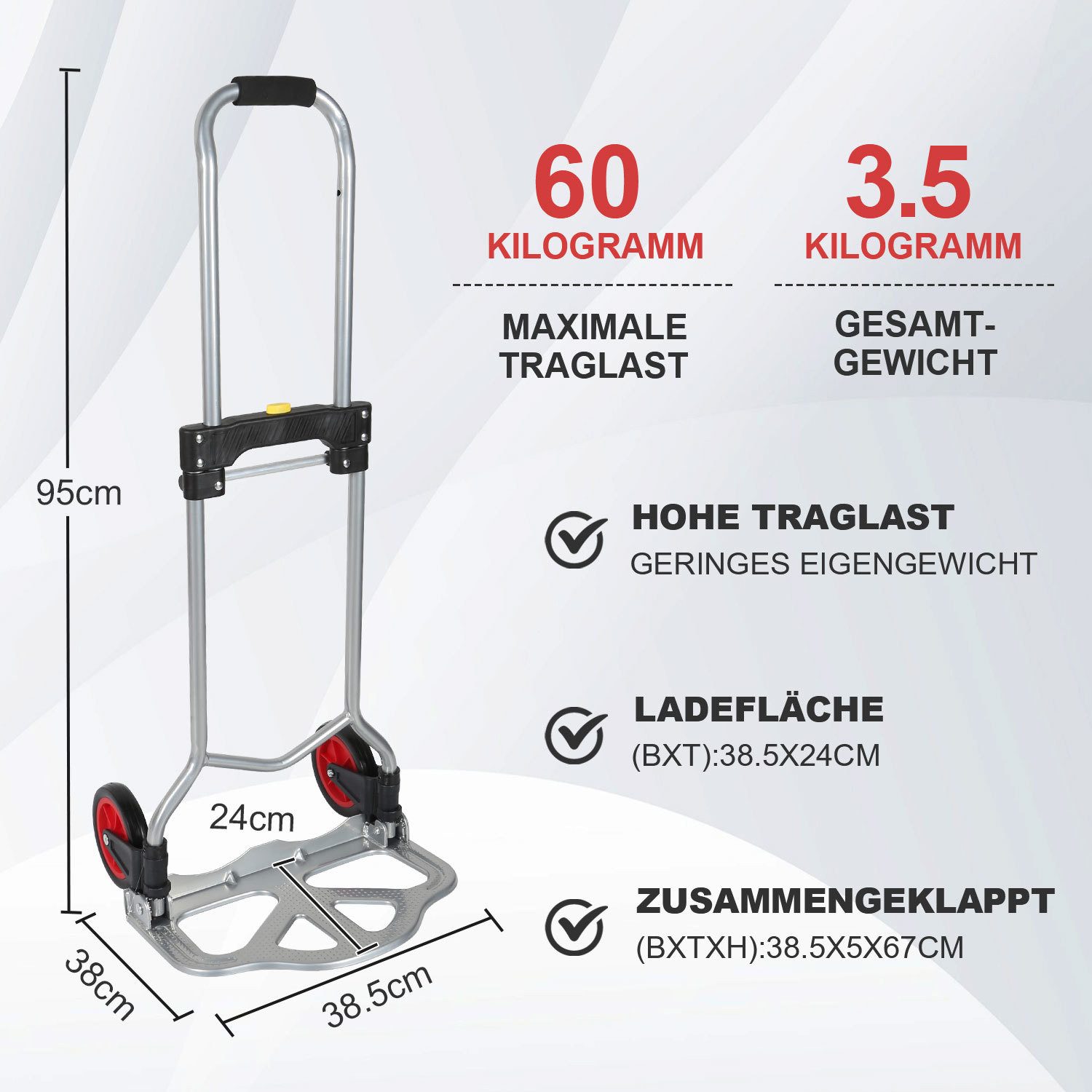 Clanmacy Sackkarre Sackkarre klappbar 60kg Treppensackkarre Stahl Silber – Bild 2 von 5