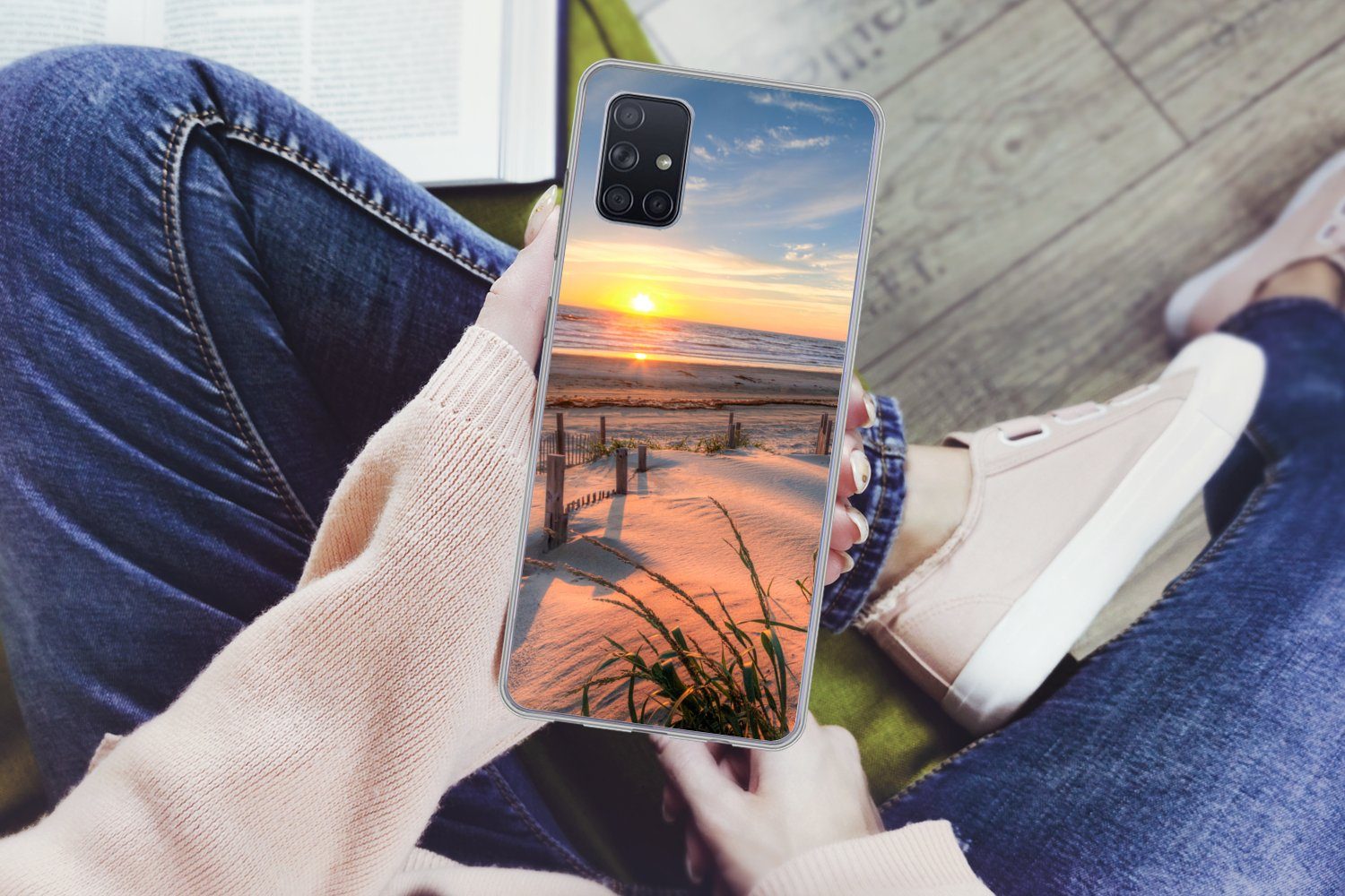 MuchoWow Handyhülle für Samsung Galaxy A51 Strand - Meer - Düne - Sonnenuntergang - Landsc, Smartphone-Bumper, Print, Handy Schutzhülle Dünn