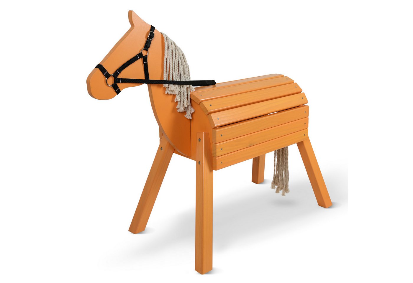 Pink Papaya Holzpferd Reitpferd aus Holz für Kinder, Holzpferd mit Mähne und Schweif, langlebig und wetterfest, fördert Kreativität und Motorik