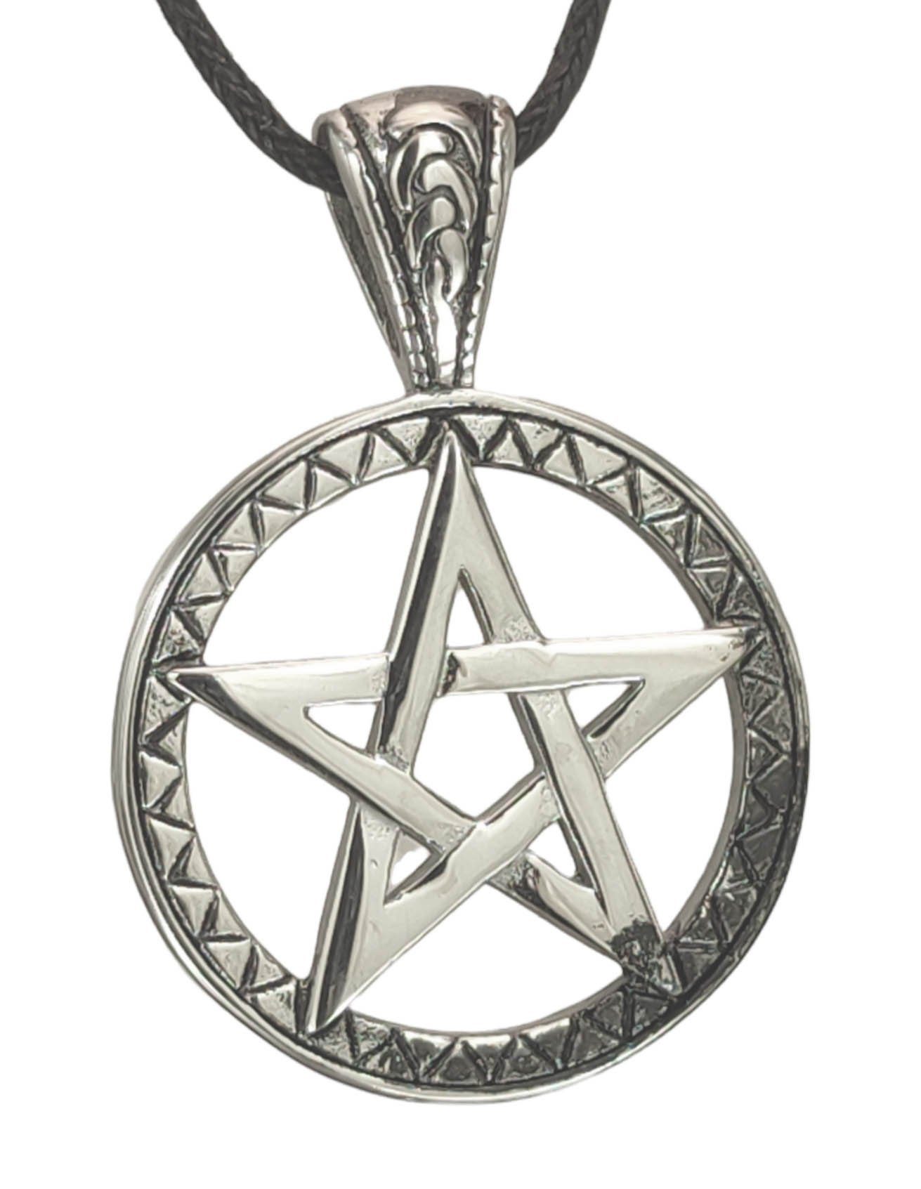 Kettenanhänger Edelstahl Pantagram Pentakel Leather Amulett Ring Schutz Pentagramm Kiss of Anhänger