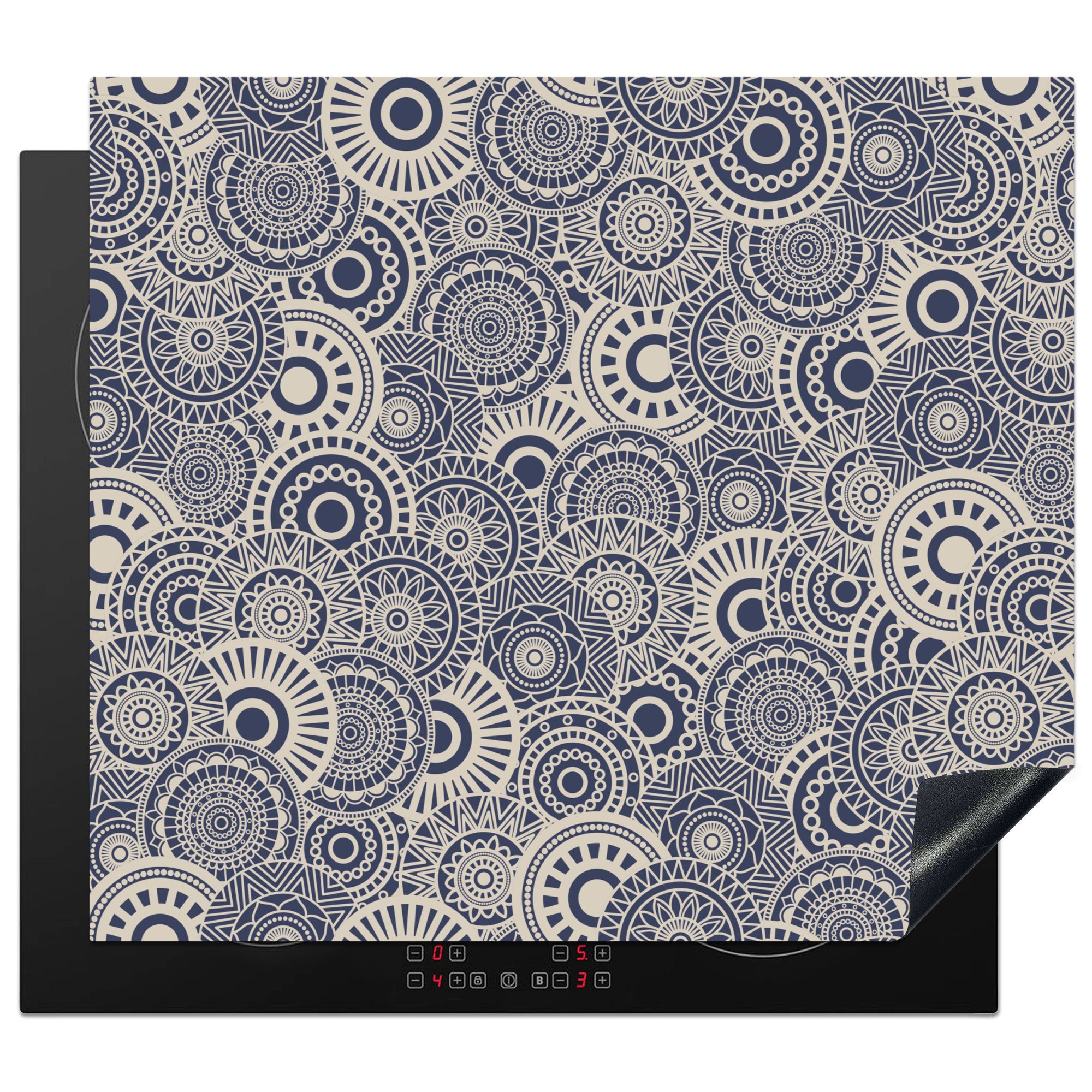 MuchoWow Herdblende-/Abdeckplatte Mandala - Blau Arbeitsfläche (1 Muster, Ceranfeldabdeckung nutzbar, cm, Mobile Vinyl, 60x52 tlg), 