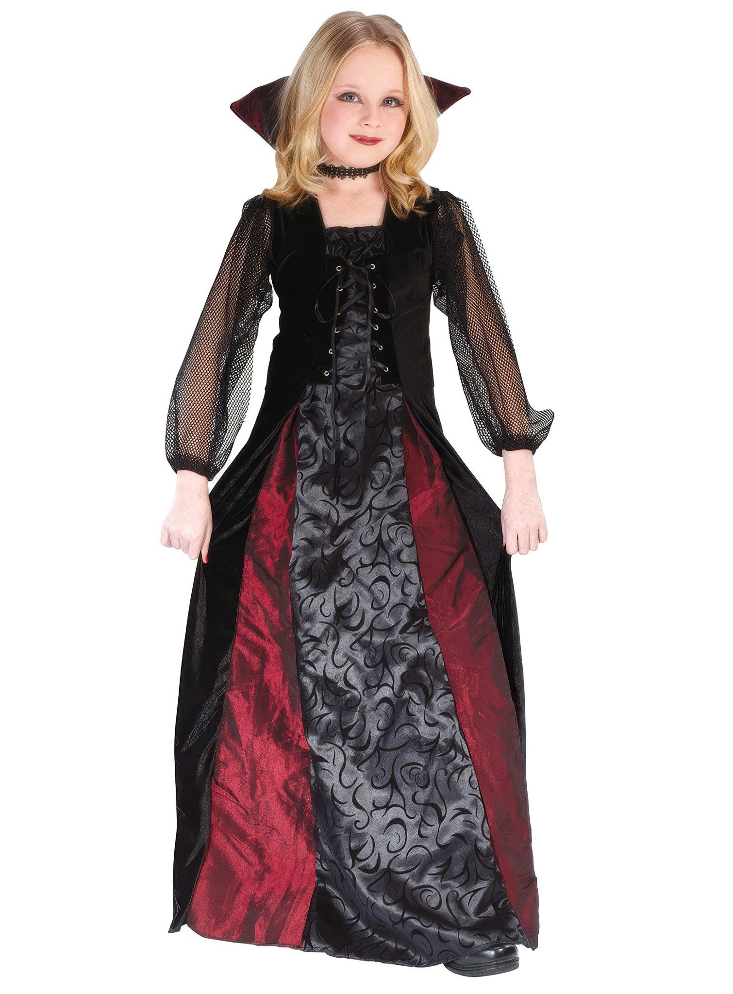 Fun World Vampir-Kostüm Gothic Vampirin - Halloween Kostüm Kinder Mädchen, Stilvolles Halloweenkleid für edle Vampirdamen
