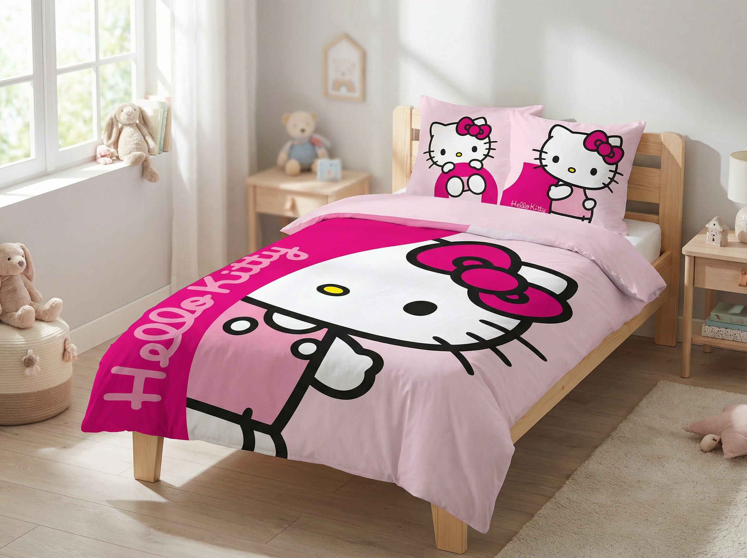 Hello Kitty Bettwäsche Hello Kitty Mädchen Flanell Bettwäsche 2tlg. Set 135-140x200 65x65, Baumwolle, 2 teilig, 100% Baumwolle – Bild 2 von 5