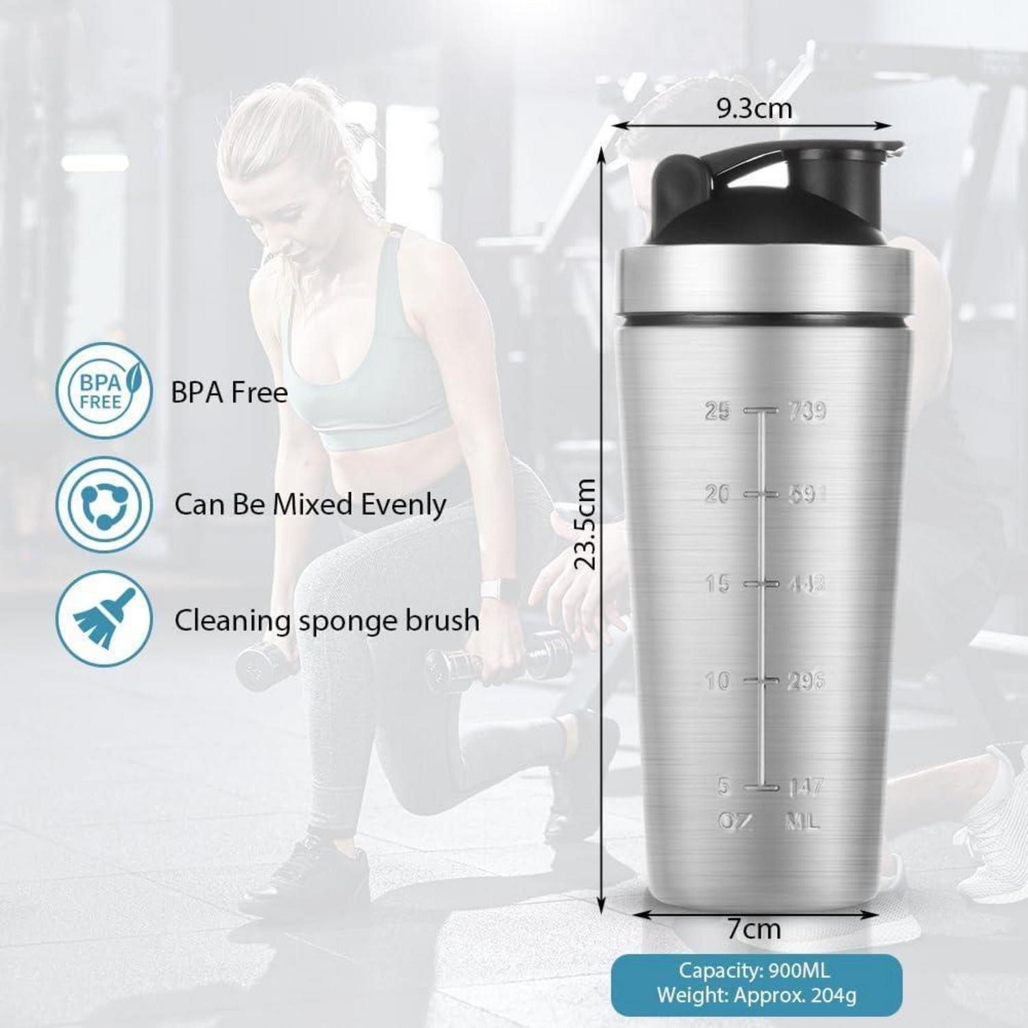 LuxusKollektion Protein Shaker Protein Shaker Edelstahl 900ml – Bild 2 von 5