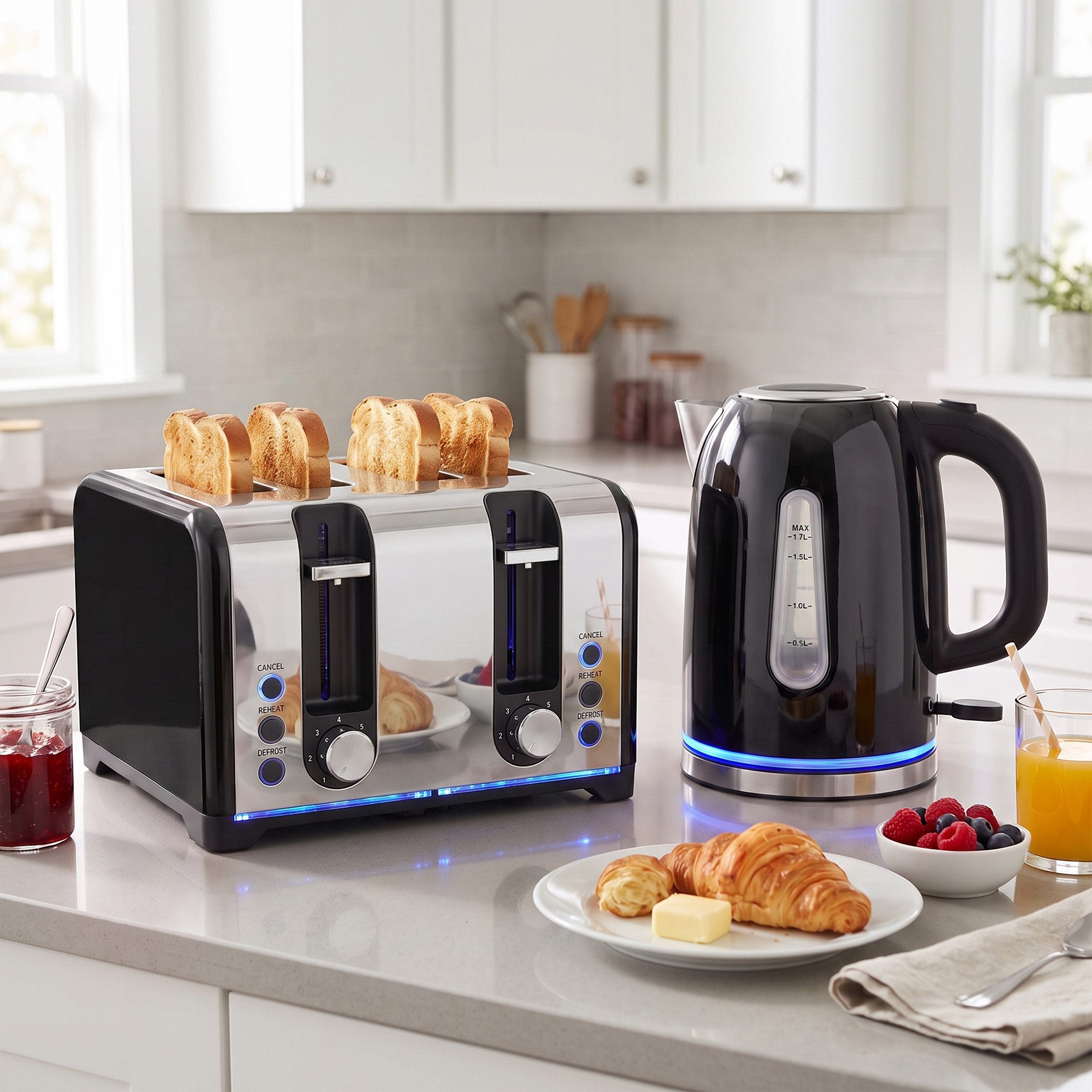 HOMCOM Frühstücks-Set Wasserkocher und Toaster Set, 1,7L Schnellkoch-Wasserkocher (1-tlg), Toaster- und Wasserkocher-Set, schwarz