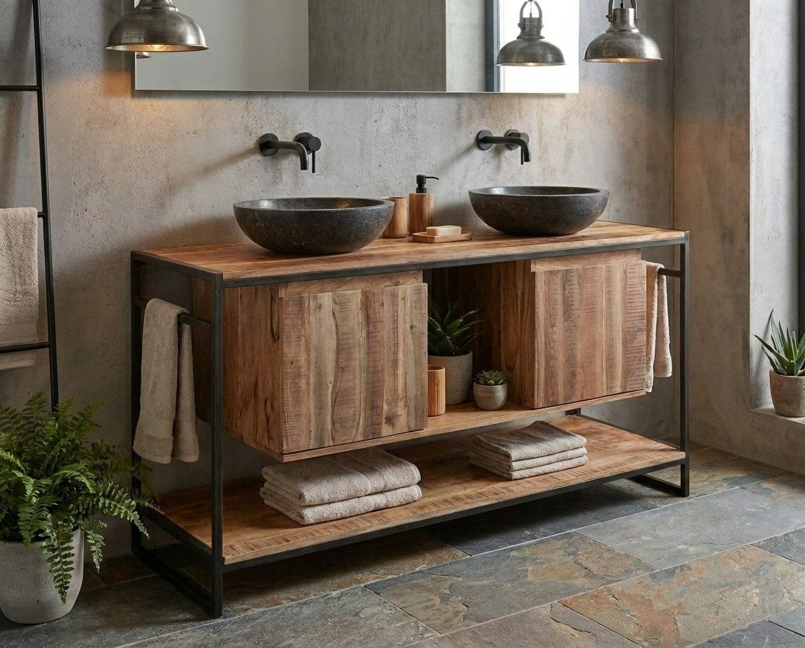 WOLF MÖBEL Badkommode (150 x 50 x 80), SHELF Bad Waschbeckenschrank 2 Türen / 3 Ablagen