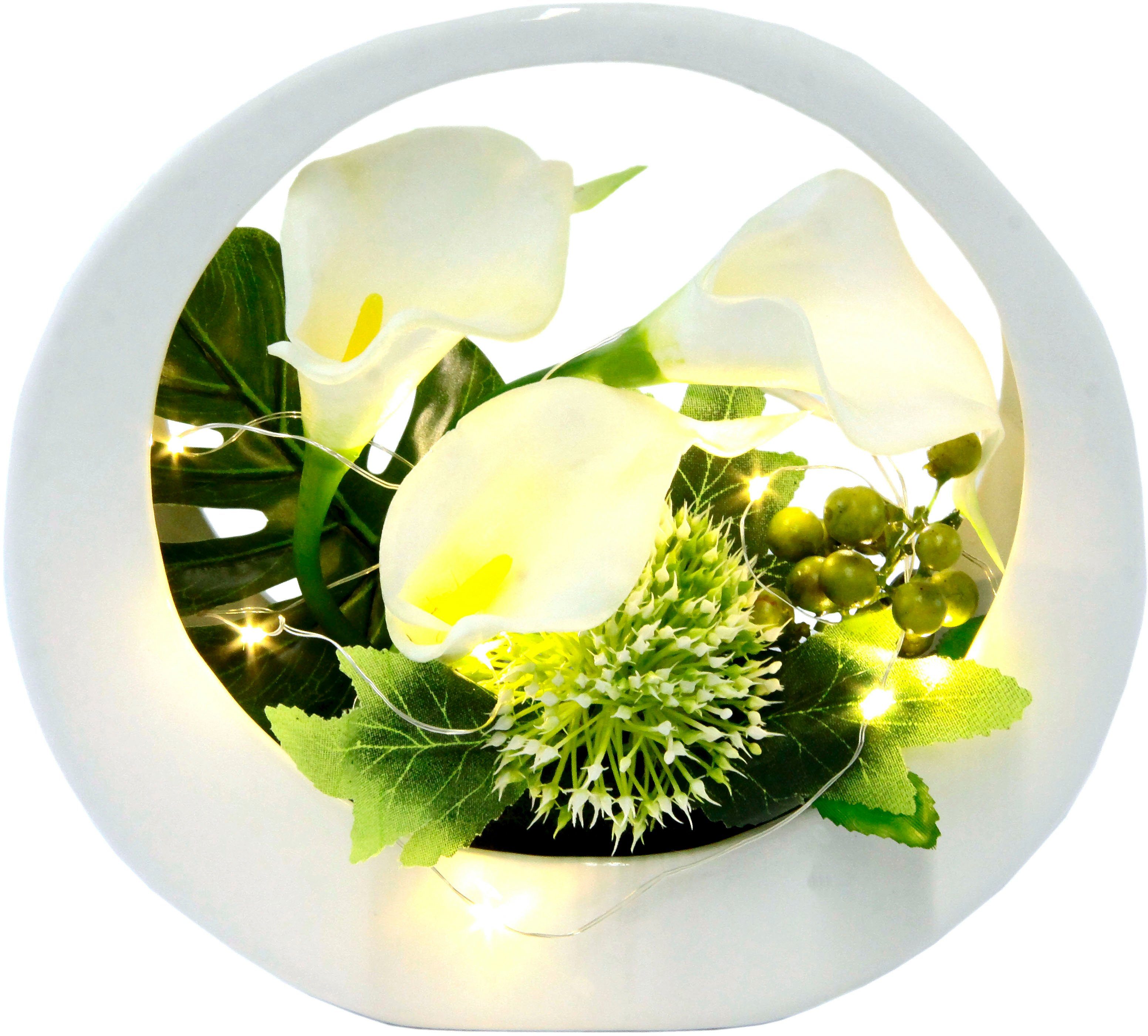 Kunstblume Calla, mit cm, LED-Beleuchtung I.GE.A., Keramiktopf, im 20 Höhe