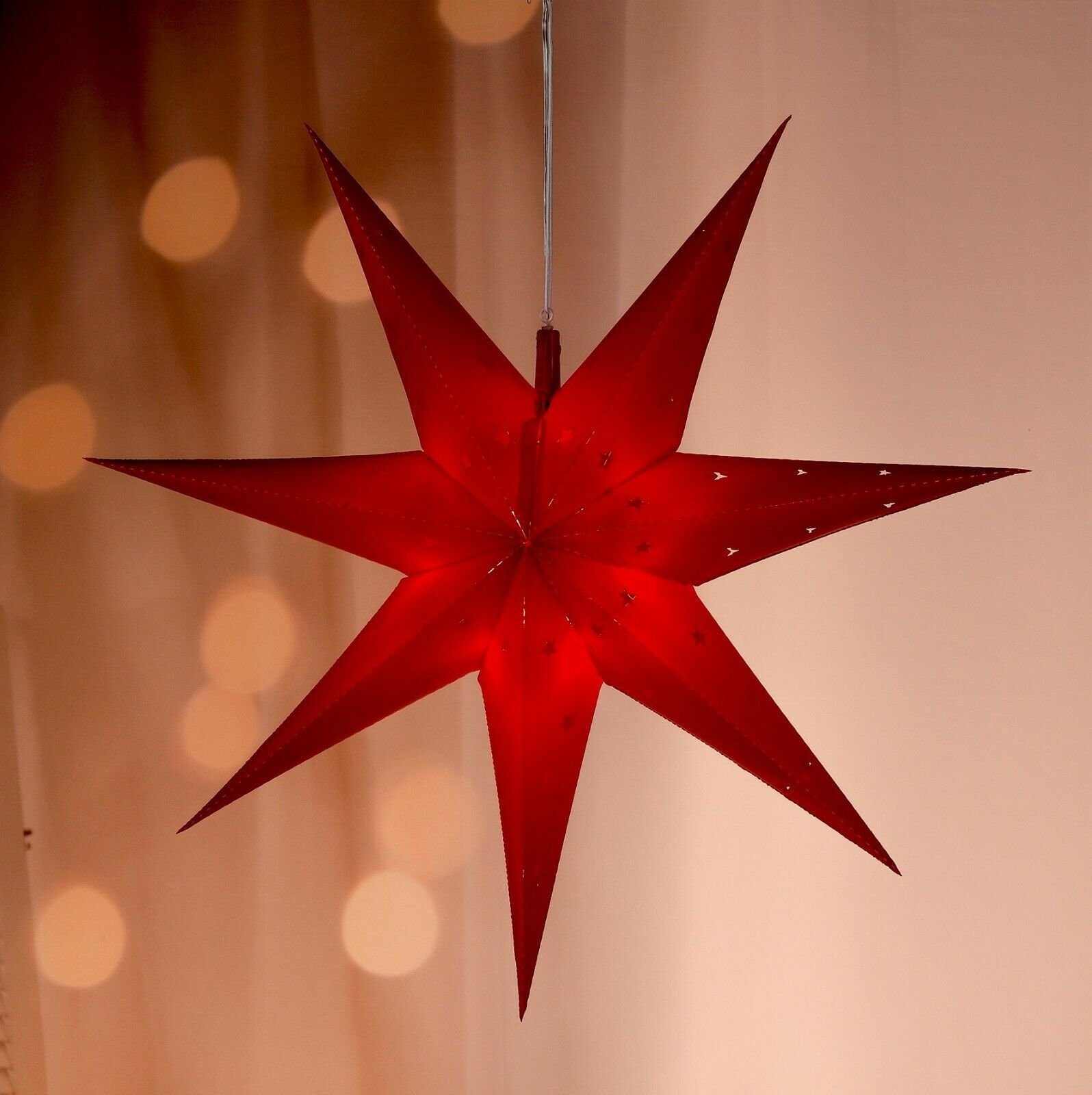 Meinposten LED-Lichterkette Stern Weihnachtsstern LED Ø 60 cmTimer Beleuchtung Batterie weiß rot, für innen & außen geeignet.
