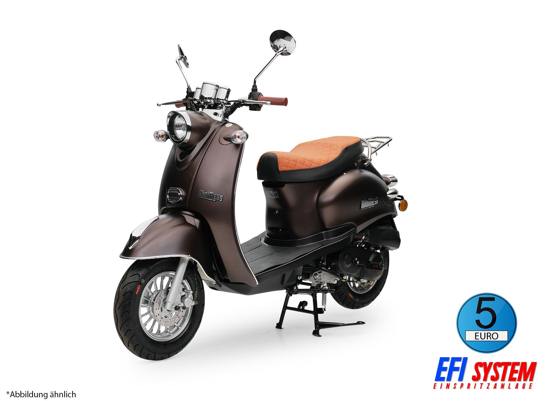 Burnout Motorroller Retroroller MiniMe Braun 50ccm Euro5 EFI Motorroller  Scooter Moped, 50 ccm, 45 km/h, Euro 5, Unverwechselbares  Retro-Design,Bestes Preis-/Leistungsverhältnis