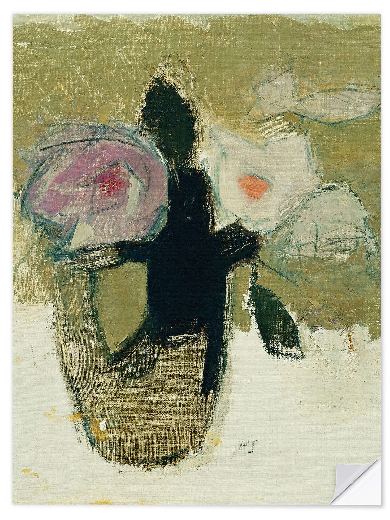 Posterlounge Wandfolie Helene Schjerfbeck, Rote Rosen in Vase, Wohnzimmer Modern Malerei