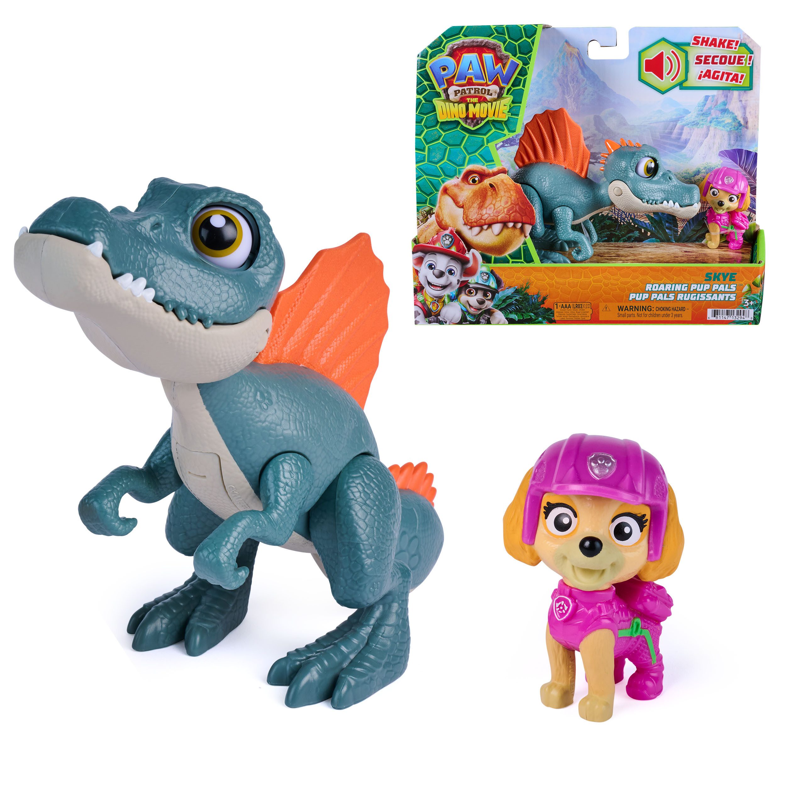 Spin Master Spielfigur PAW Patrol: Der Dino Film, Roaring Pups, Skye & Spinosaurus Dino-Figur, mit Soundeffekten