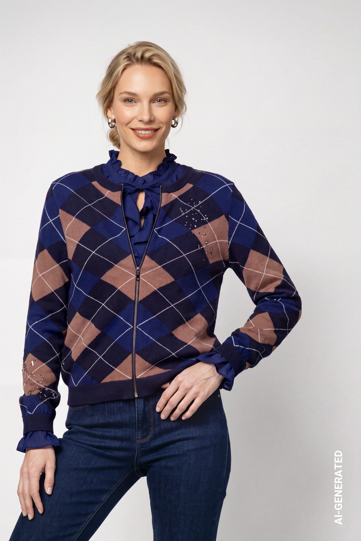 Monari Strickjacke Regular fit mit Karomuster