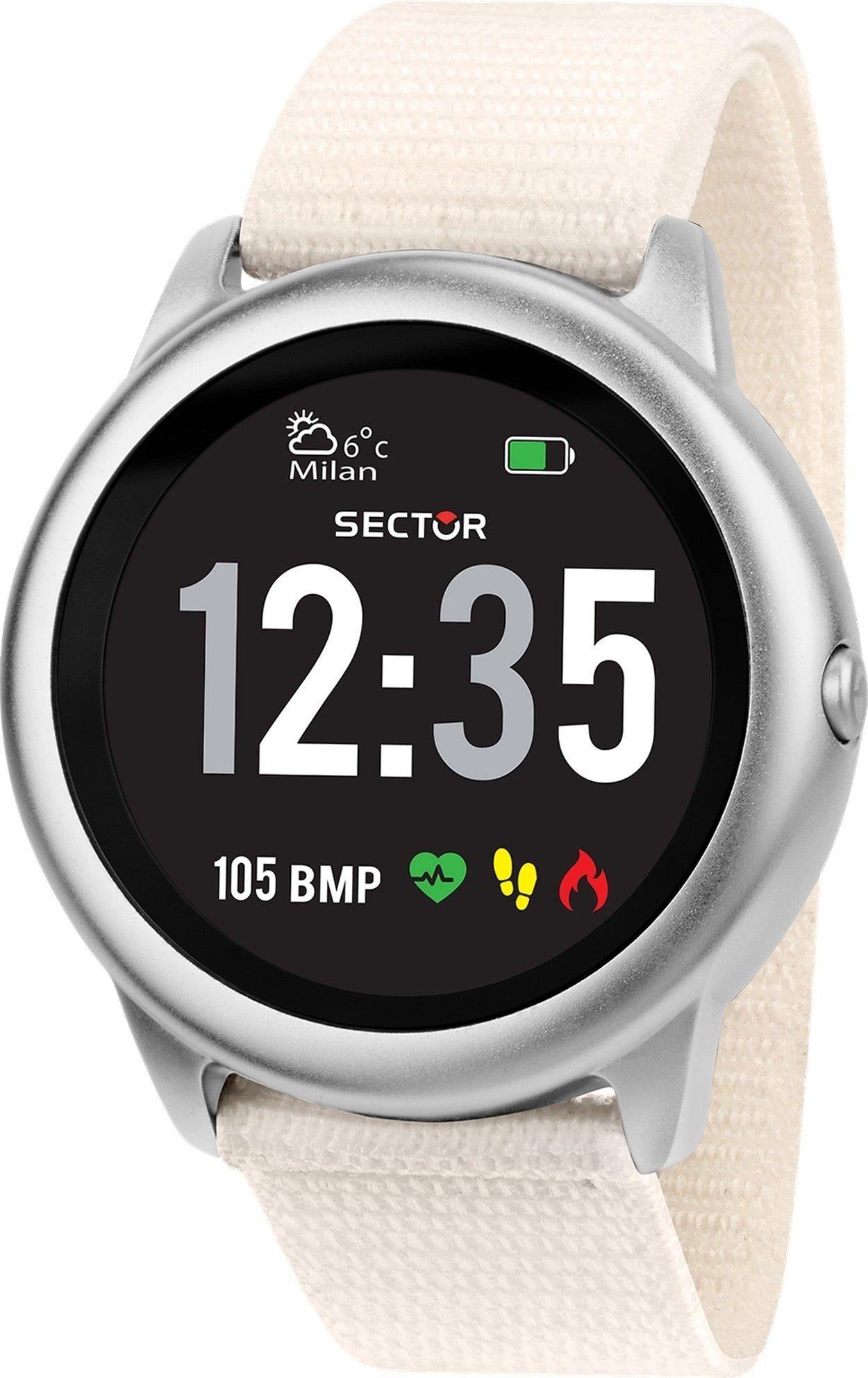Sector Sector Damen Armbanduhr Analog-Digital Smartwatch, Damen Smartwatch  rund, groß (ca. 40mm), Edelstahlarmband weiß, Sport