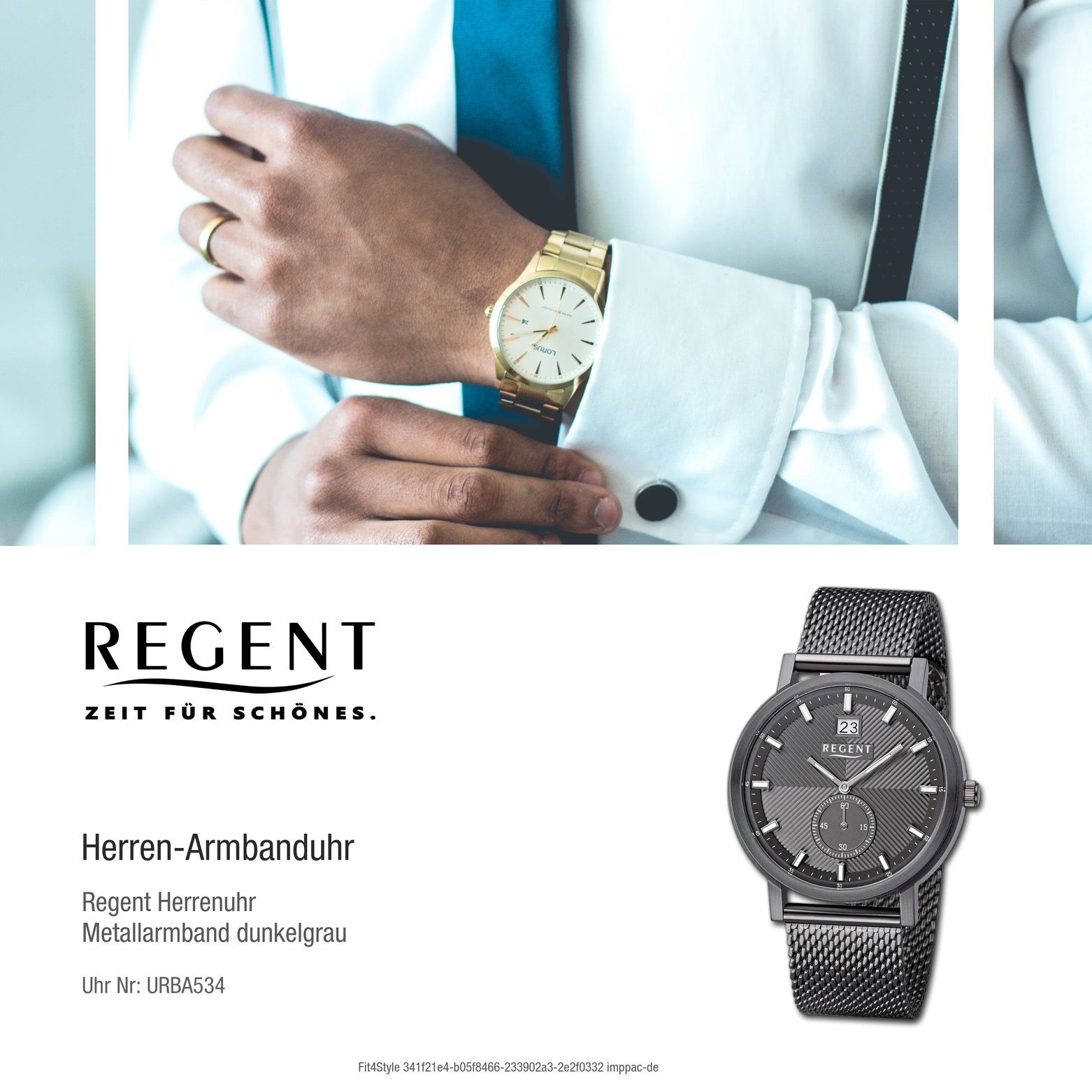 Armbanduhr Analog, groß Regent Quarzuhr (ca. Metallarmband 39mm), Regent rund, extra Herren Herren Armbanduhr
