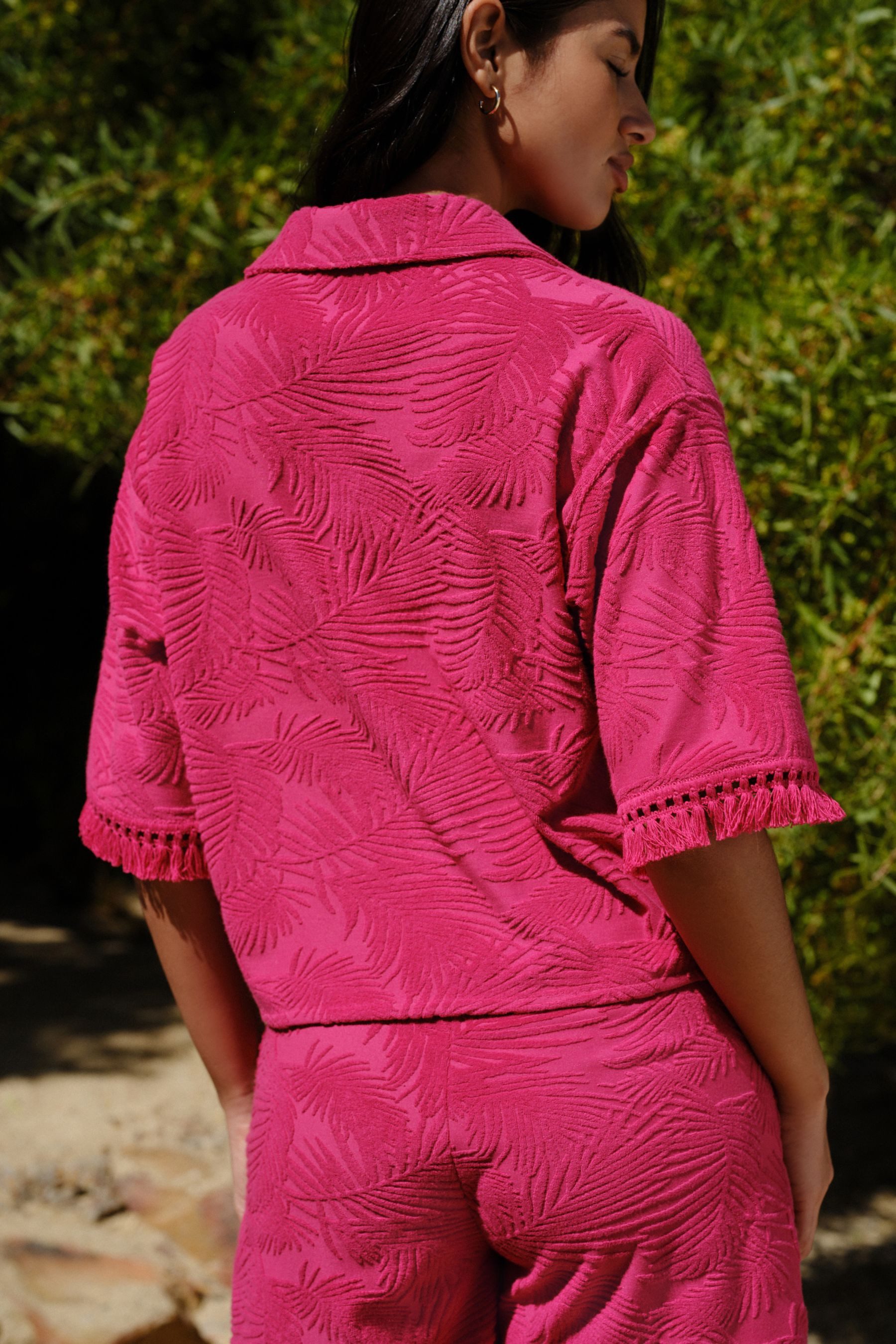 Next Poloshirt Jacquard-Kurzarmhemd aus Frottee mit Fransen (1-tlg) – Bild 2 von 5