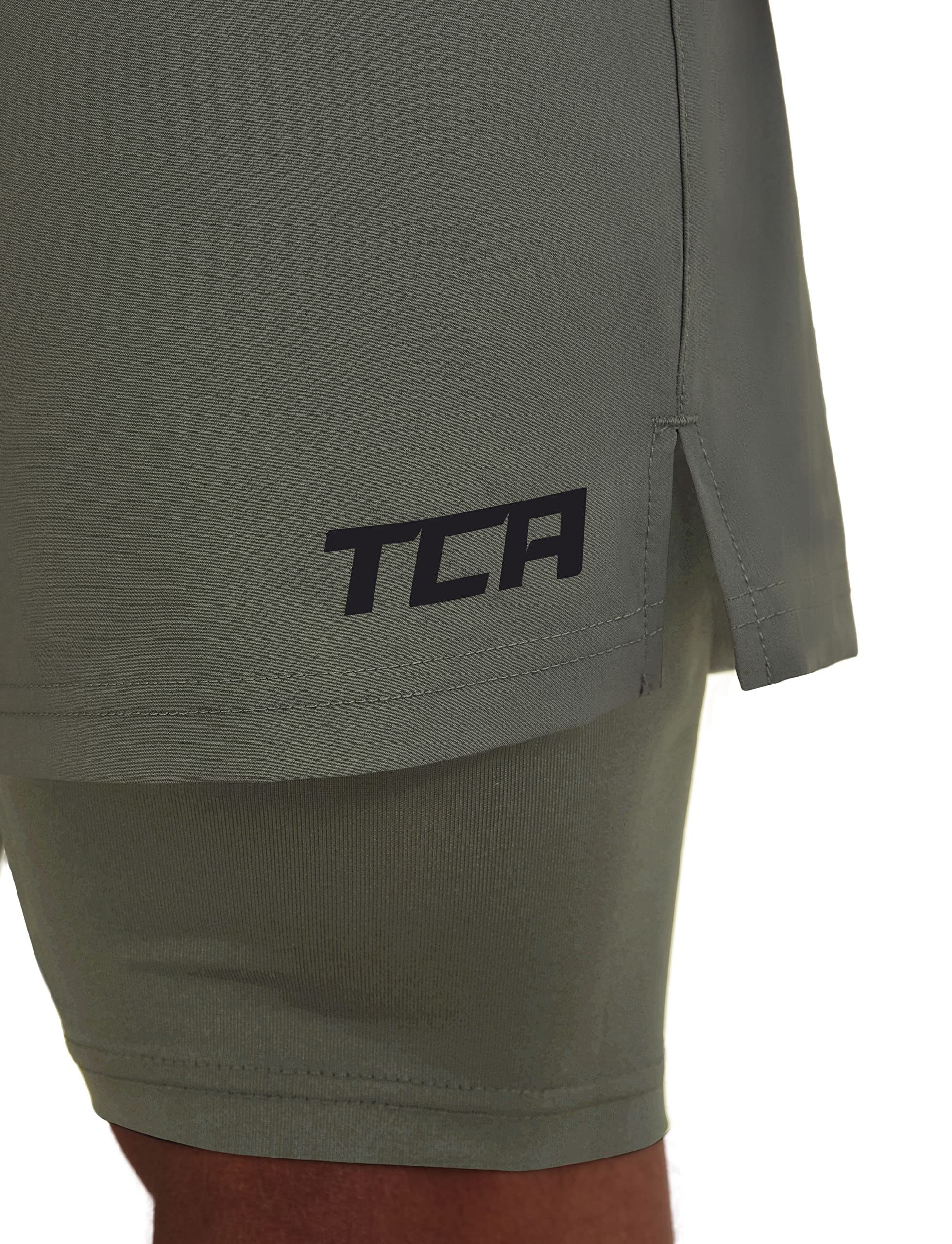 TCA Trainingsshorts TCA Herren Kompressionshose 2-in-1 - Grün/Grün, Laufhose M mit