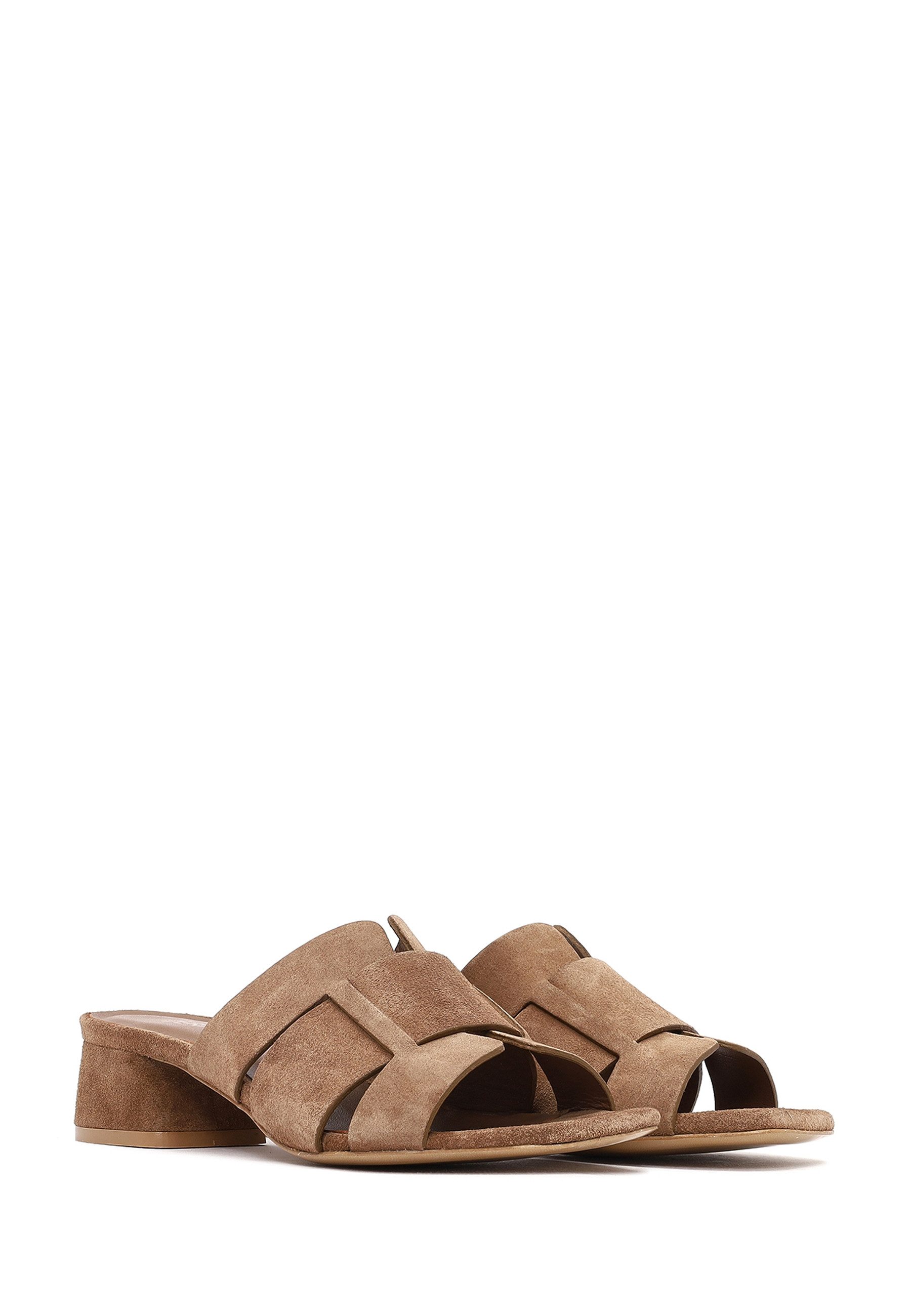 Derimod Mules aus Veloursleder mit mittelhohem Absatz Mules Wildleder, Gewebtes Design, Synthetikfutter, TPU-Sohle, Blockabsatz