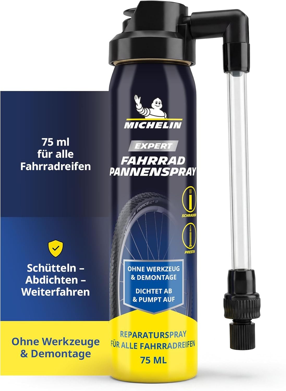 Michelin Reparaturmasse Fahrrad Reifenpannenspray Dose Reifendicht Pannen Spray 75 ml