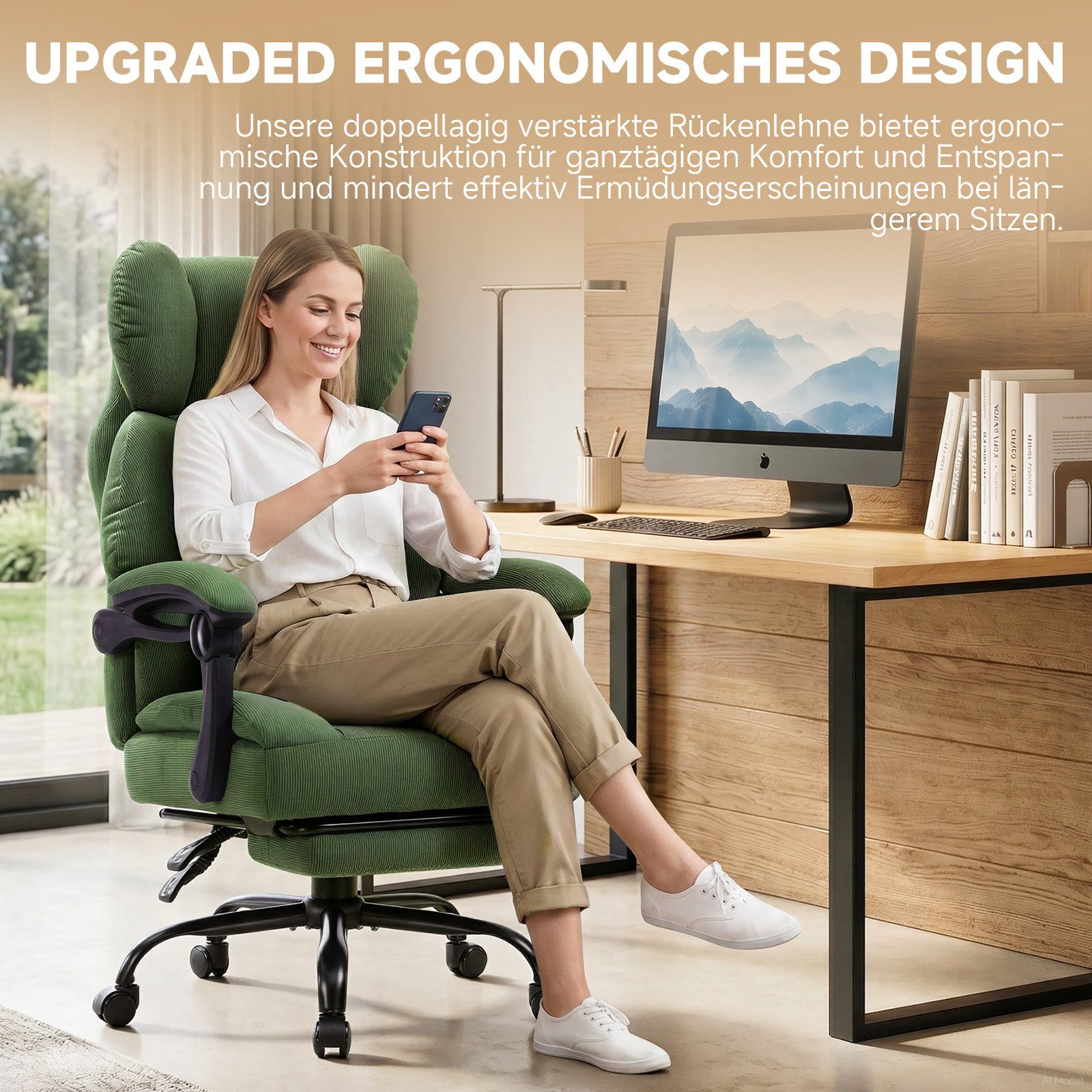 GTPLAYER Gaming-Stuhl Ergonomischer Bürostuhl mit Fußstütze und Lendenstütze Chefsessel, breiter Computersessel, Höhenverstellbar, Federkernsitz