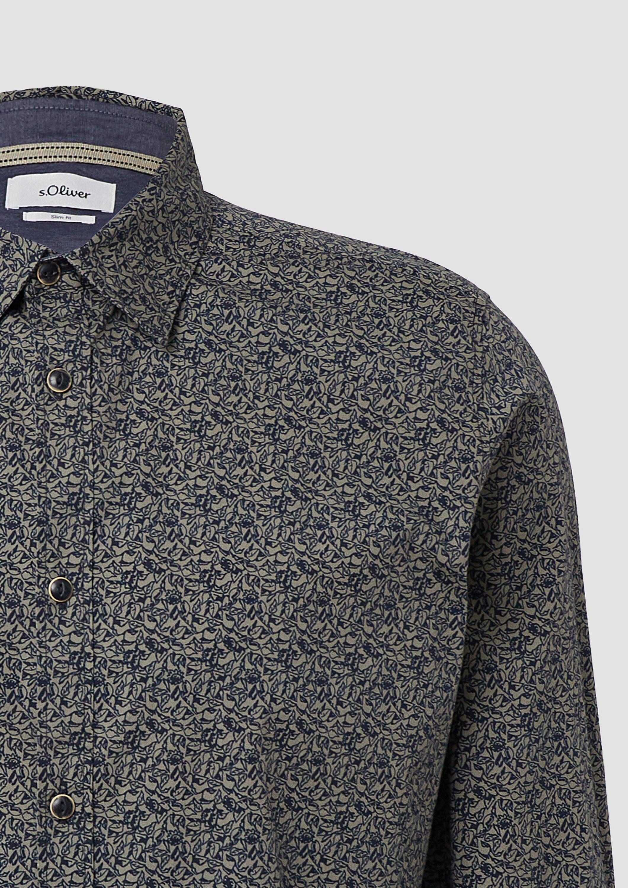 s.Oliver Langarmhemd Hemd Slim Fit: Baumwollhemd mit All-over-Print