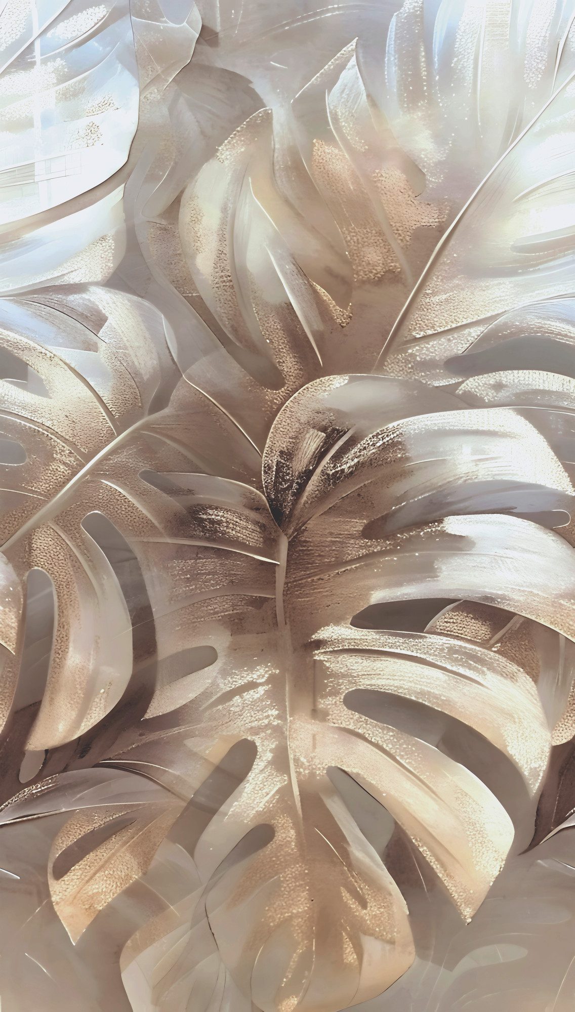 living walls Vliestapete Fototapete Monstera-Blätter Beige Gold erweiterbar, strukturiert, botanisch, (1 St)