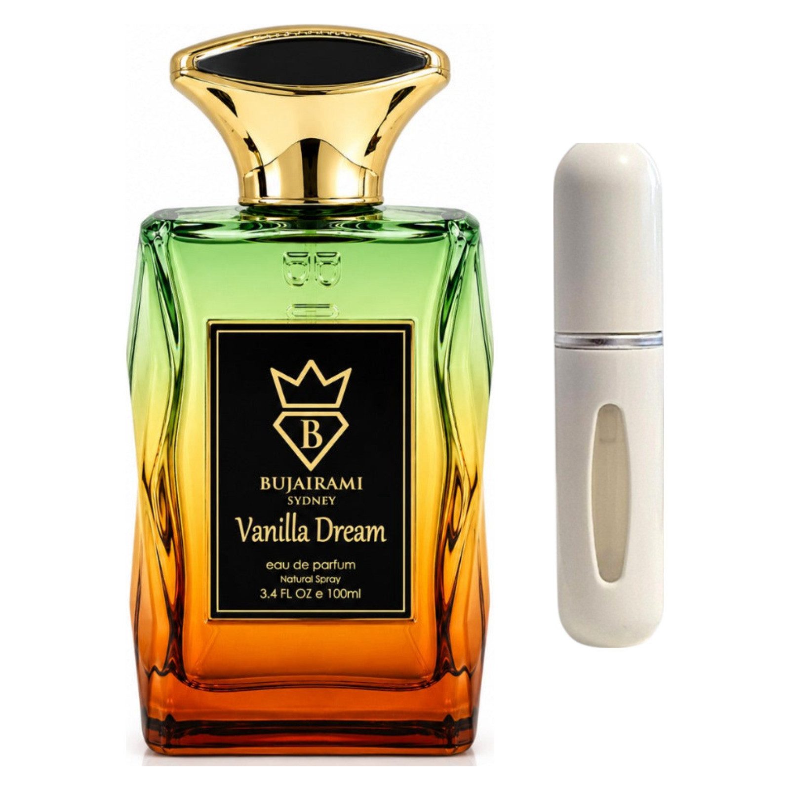 Bujairami Duft-Set Vanilla Dream EDP – Süß Gourmand + Parfümzerstäuber (leer)