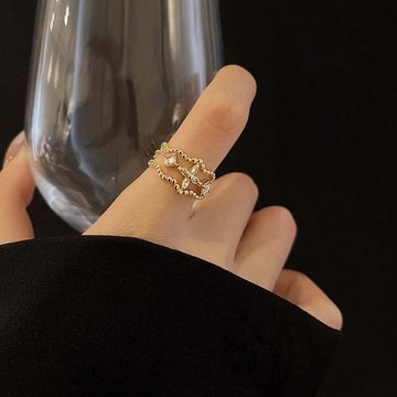 FIDDY Fingerring Design-Ring in Gold mit offener Zirkonia, Vintage-Endring (1-tlg), Blumen, Strasssteine, Damen, Hochzeit, bezauberndes Geschenk