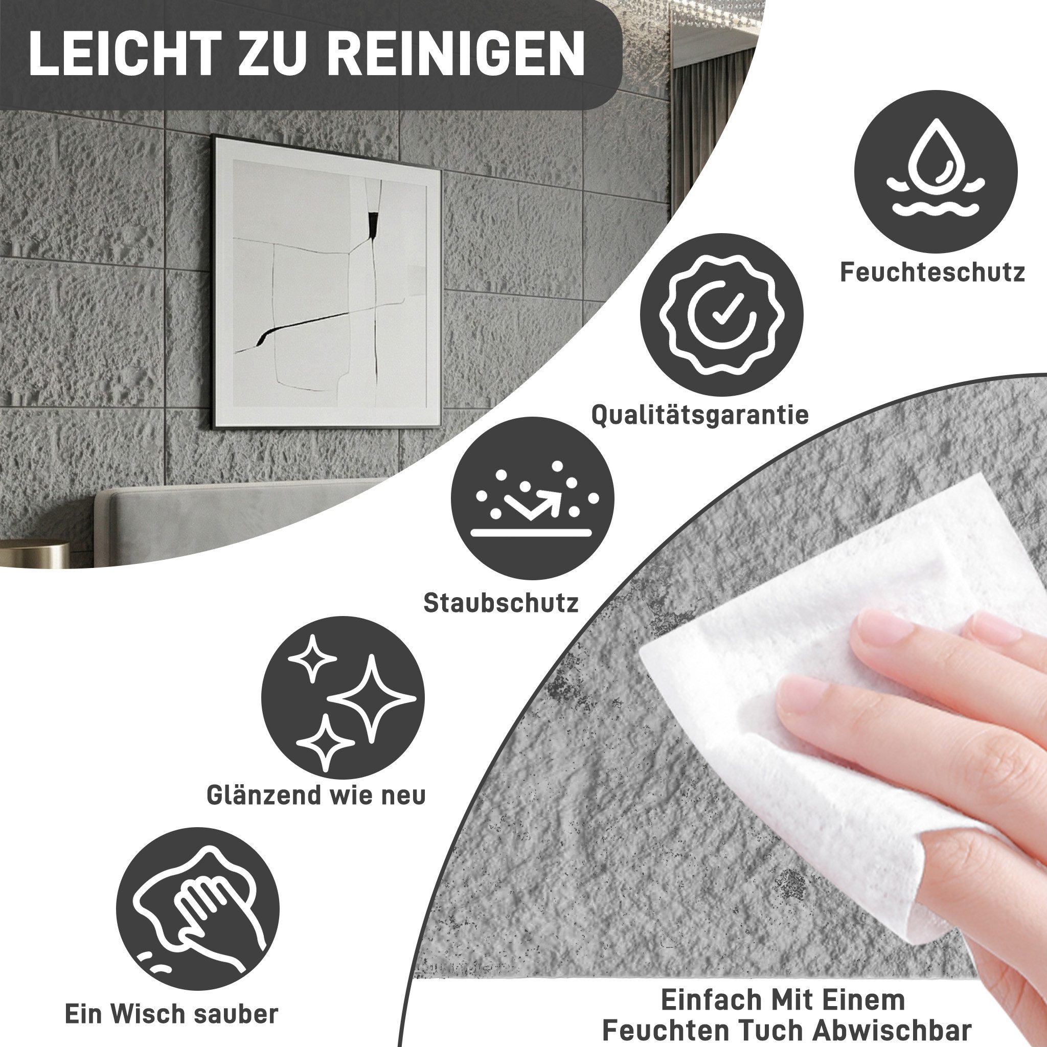 FIVMEN 3D Wandpaneel 120x60 cm Steinoptik Polystyrol 3cm dick Leichte Deckenpaneele, (4-tlg) für Wohnzimmer Küche Bad Schlafzimmer, 2 Stück/3 Stück