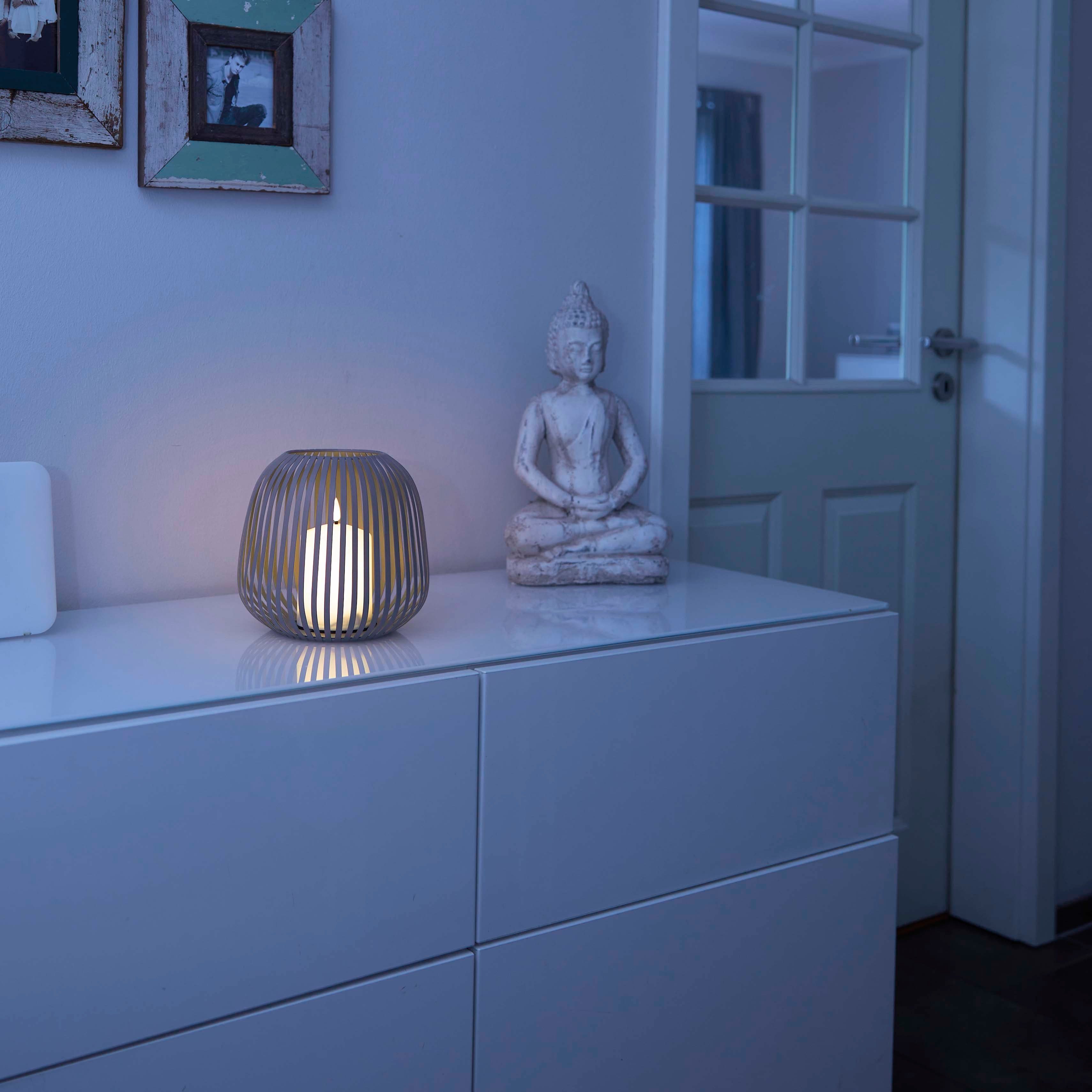 Northpoint Timer Windlicht batteriebetrieben Licht LED LED Windlicht warmweißes Kerzenlaterne Grau