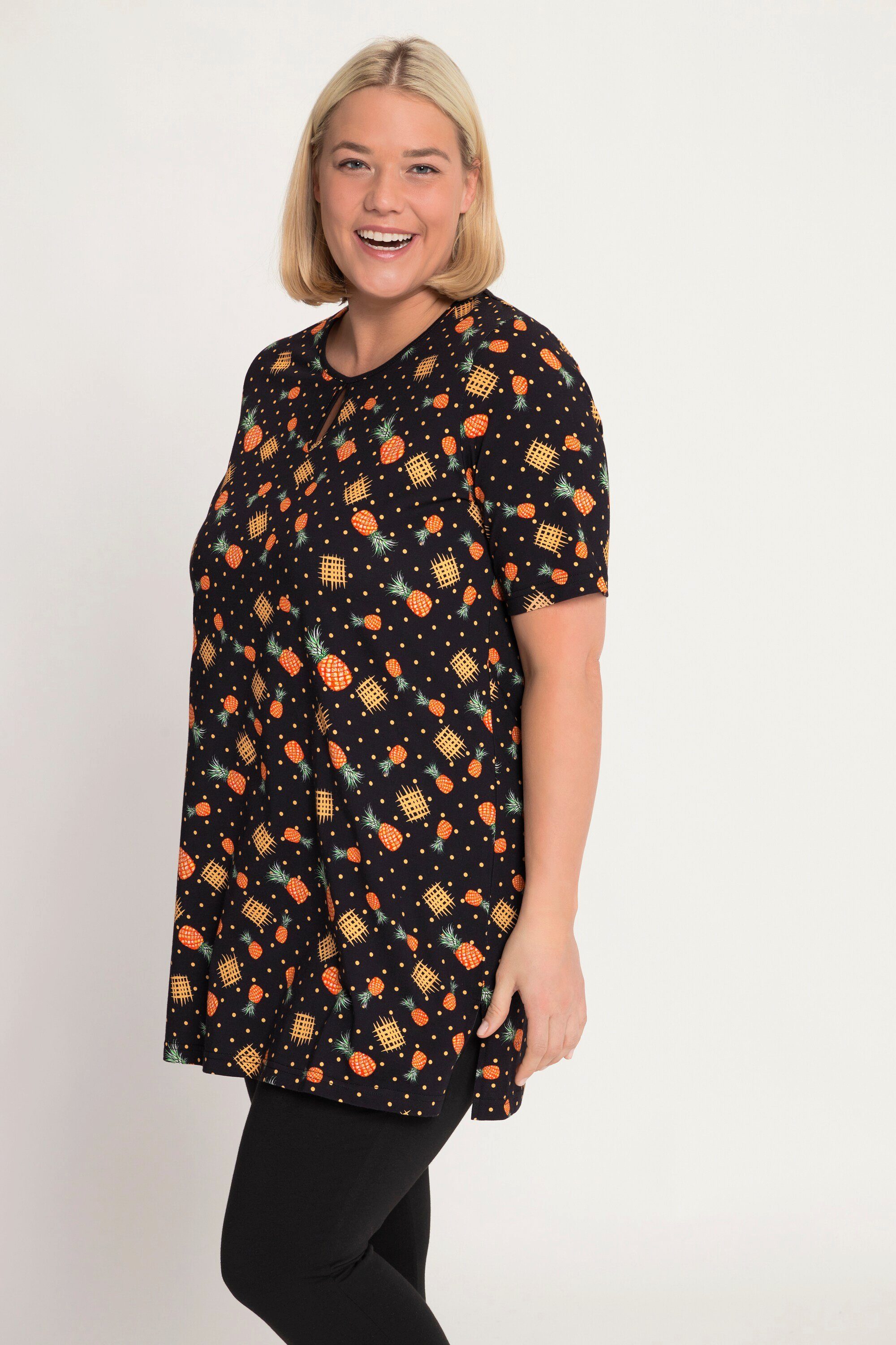 Ulla Popken Longshirt Longshirt Ananas Print Rundhals mit Keyhole