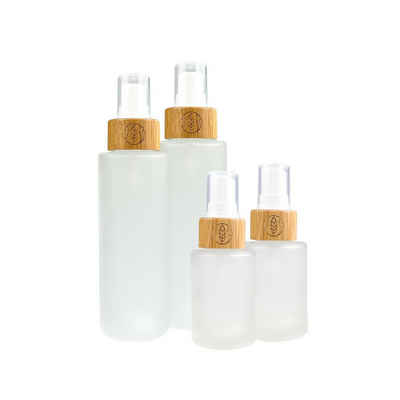 Wachsmann Bienenprodukte Pipettenflasche Sprühfläschchen oder Pumpspender aus Glas, mit lebenbejahender Gravur im Bambusdeckel