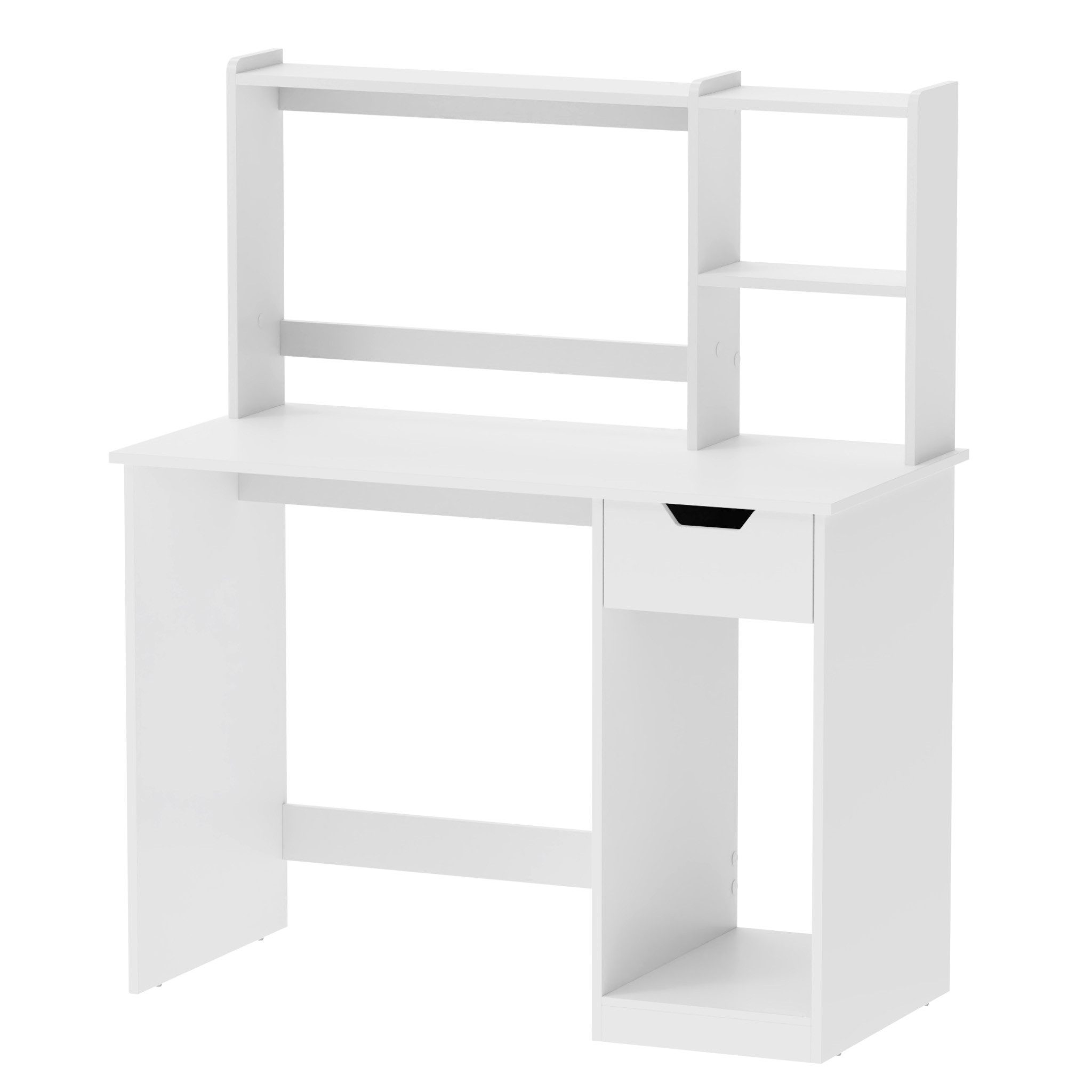 Mondeer Schreibtisch Computertisch (105x50x125cm), mit höhenverstellbarem Monitorständer, Schublade & 2 Regalen Weiß