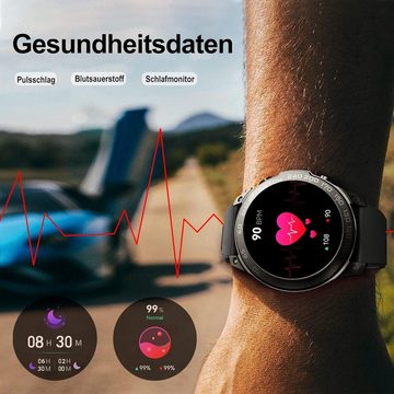 BOZLUN Smartwatch (1,43 Zoll, Android, iOS), mit Telefonfunktion 5ATM Wasserdicht Schrittzähler Schlafmonitor SpO2