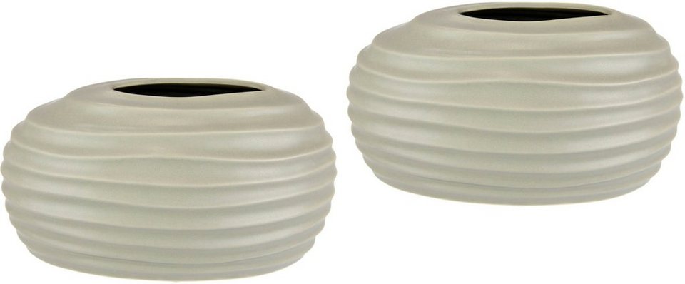 I.GE.A. Dekovase Keramik-Vase, 2er Set Kleine Vase Weiß Modern Keramik  Tisch Küche Büro Pampasgras